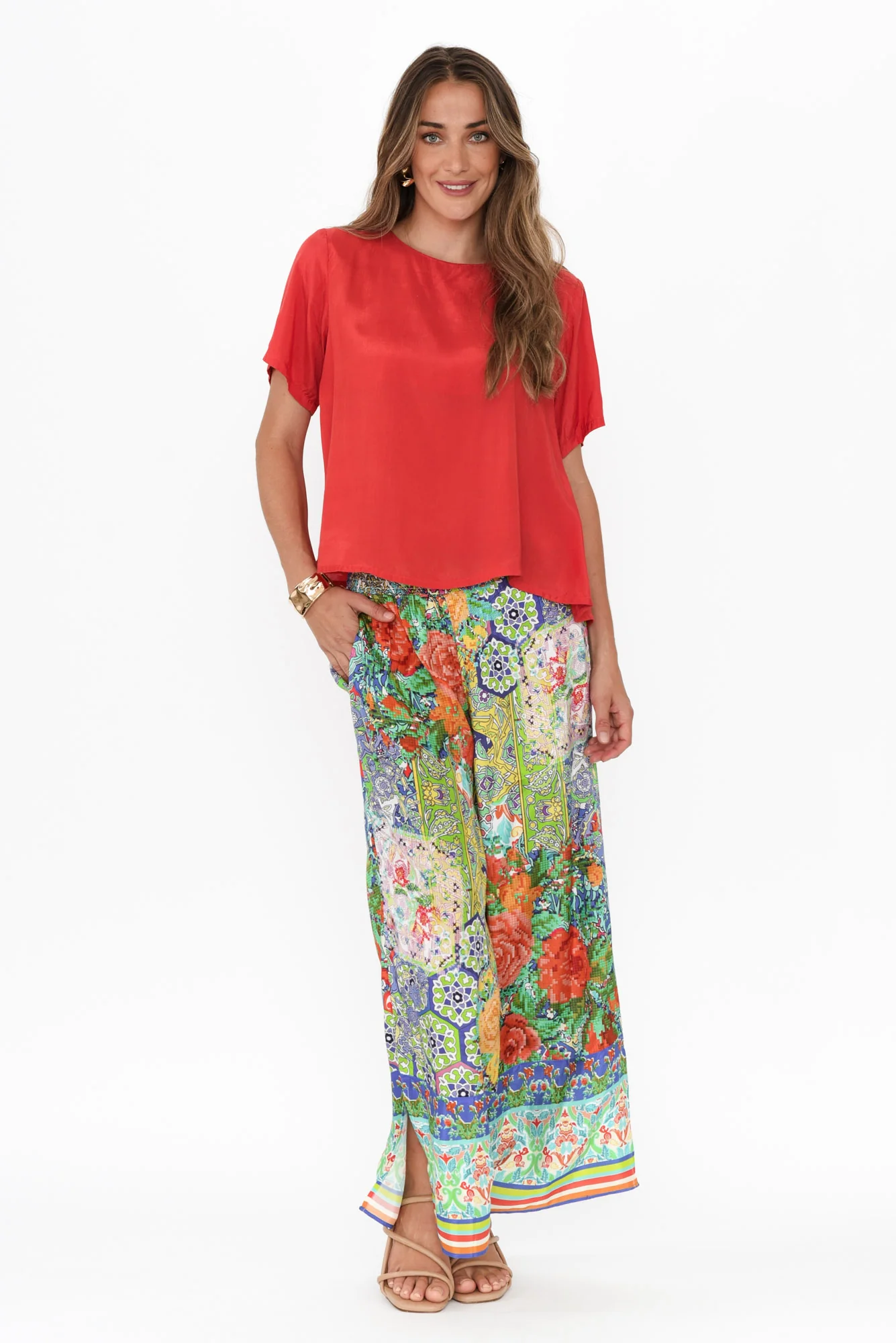 Tulki Green Mosaic Wide Leg Pants
