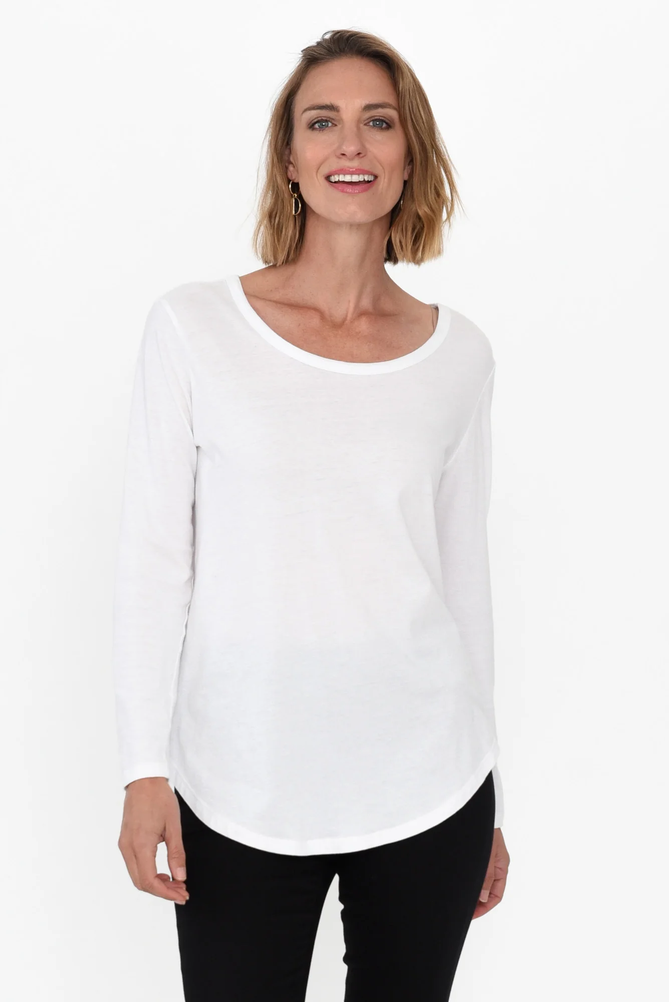 Megan White Cotton Long Sleeve Top