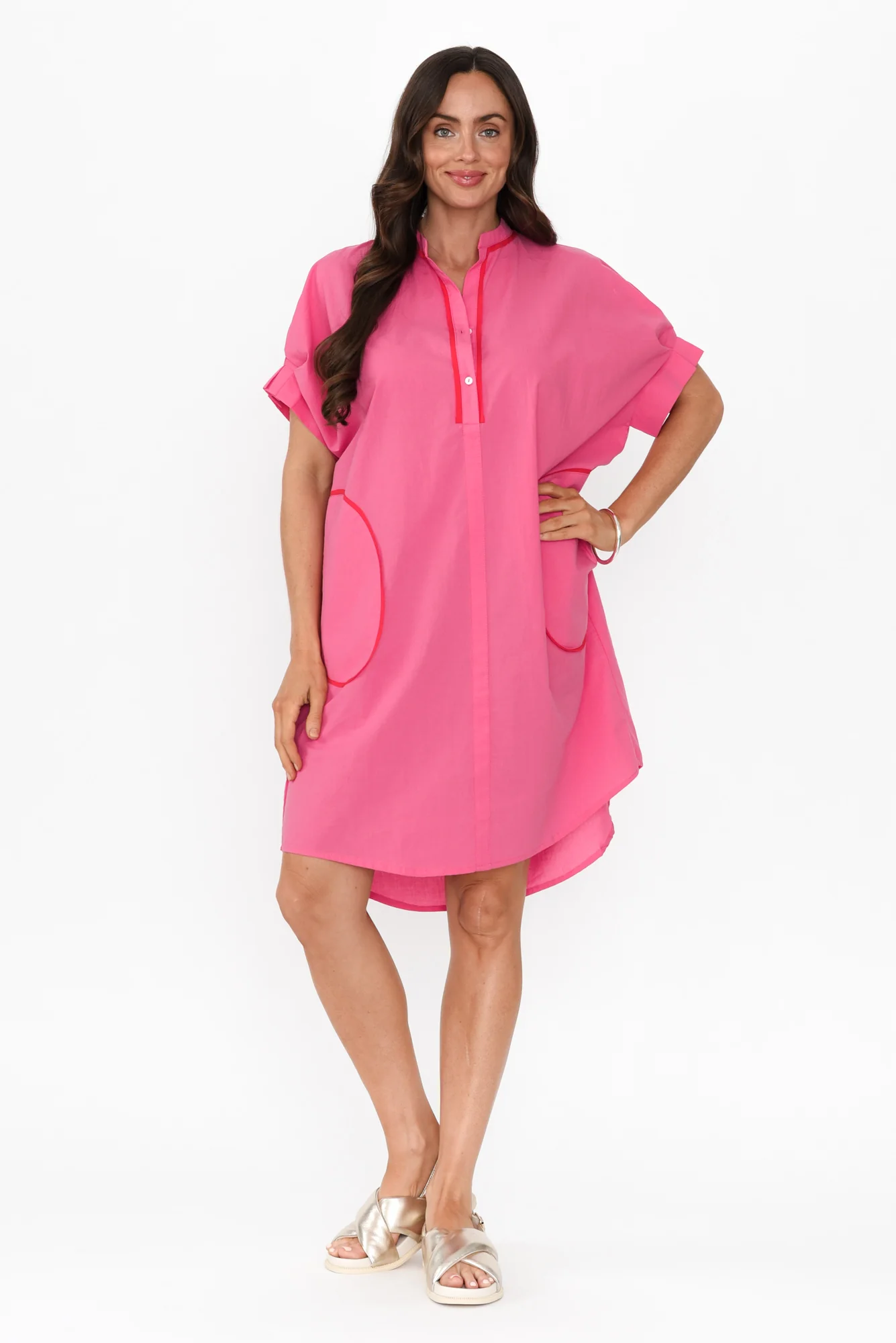 Ellen Pink Contrast Cotton Poplin Dress