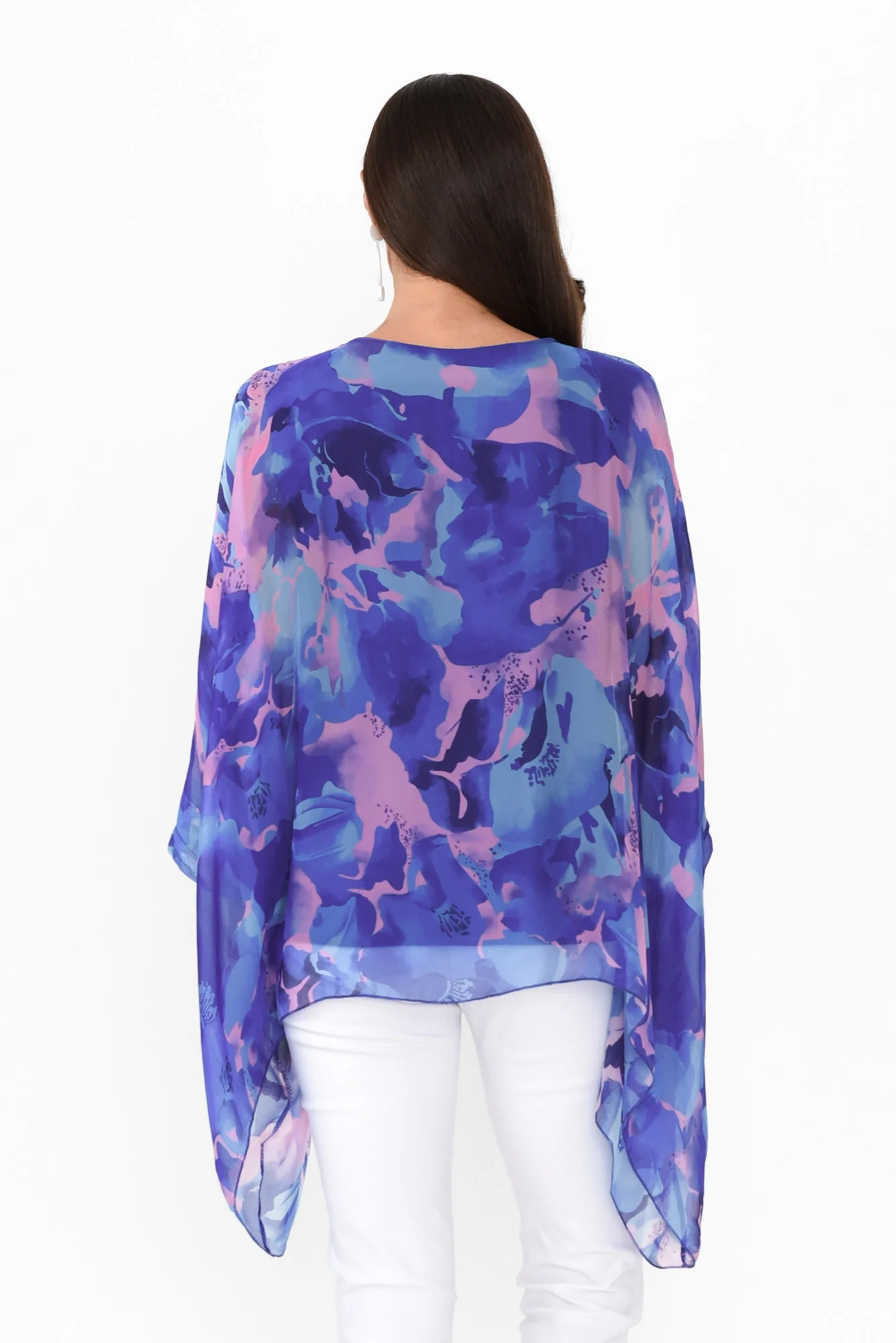 Trevino Blue Abstract Silk Overlay Top