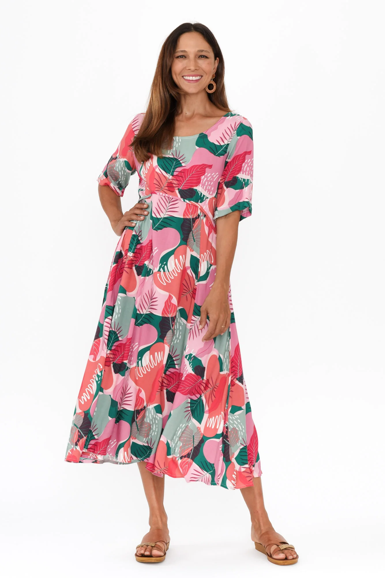 Sula Pink Leaf Pocket Dress