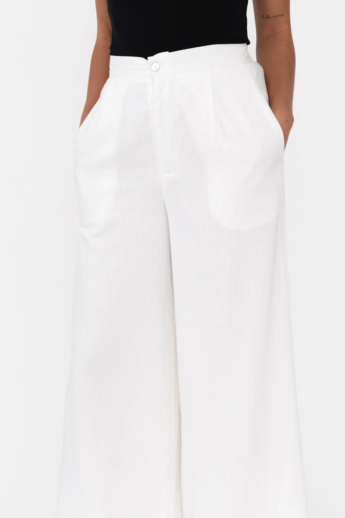 Aspen White Linen Blend Wide Leg Pants