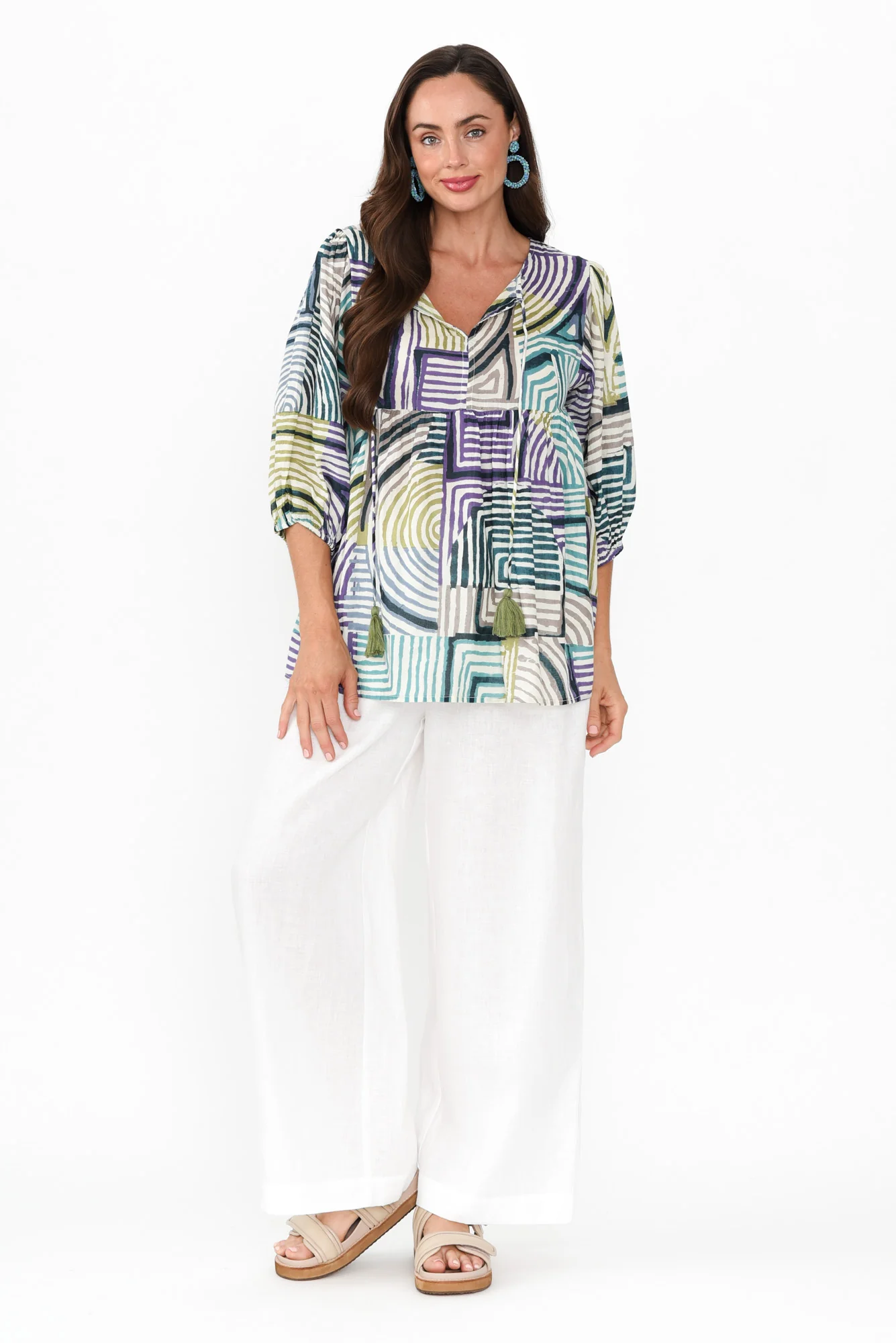 Rosa Green Ripple Cotton Tie Top