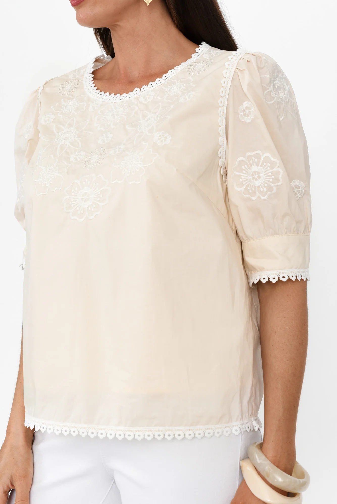 Wilder Cream Cotton Embroidered Top