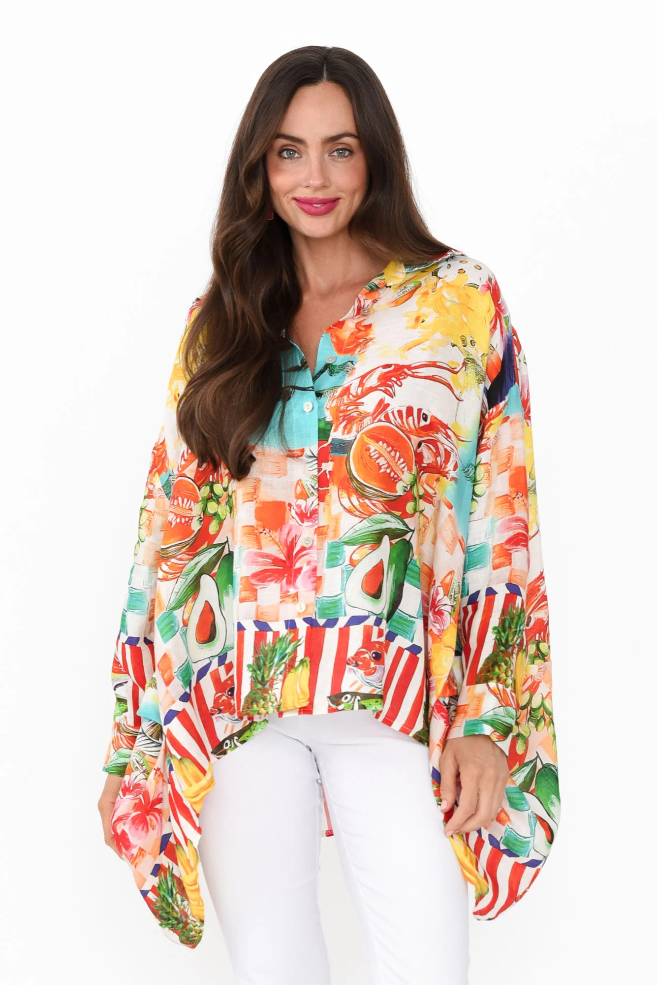 Elodina Blue Tropical Linen Shirt