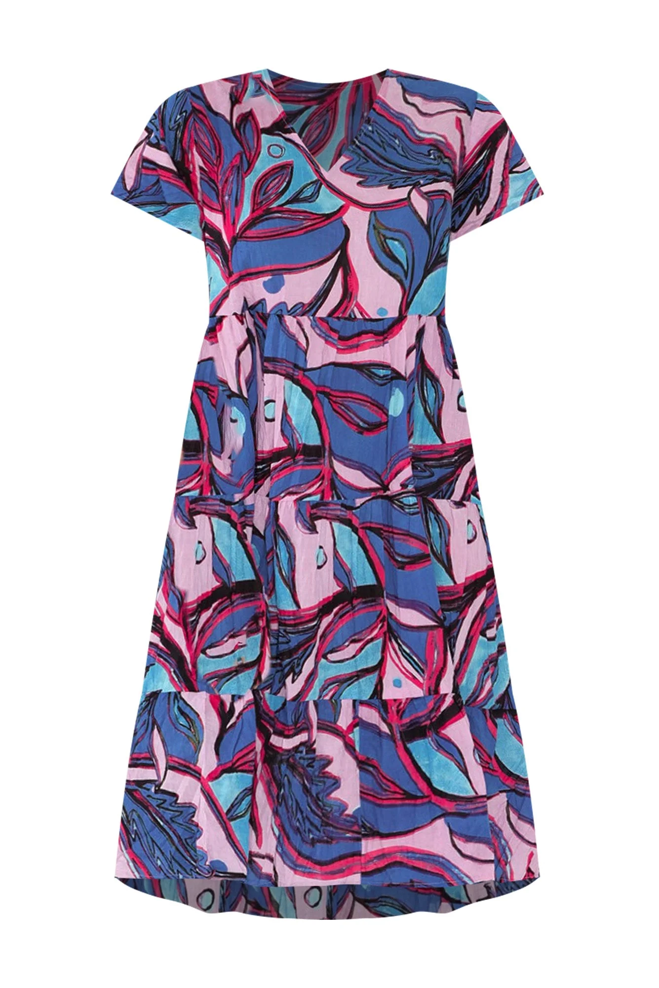 Lania Pink Botanical Crinkle Cotton Dress