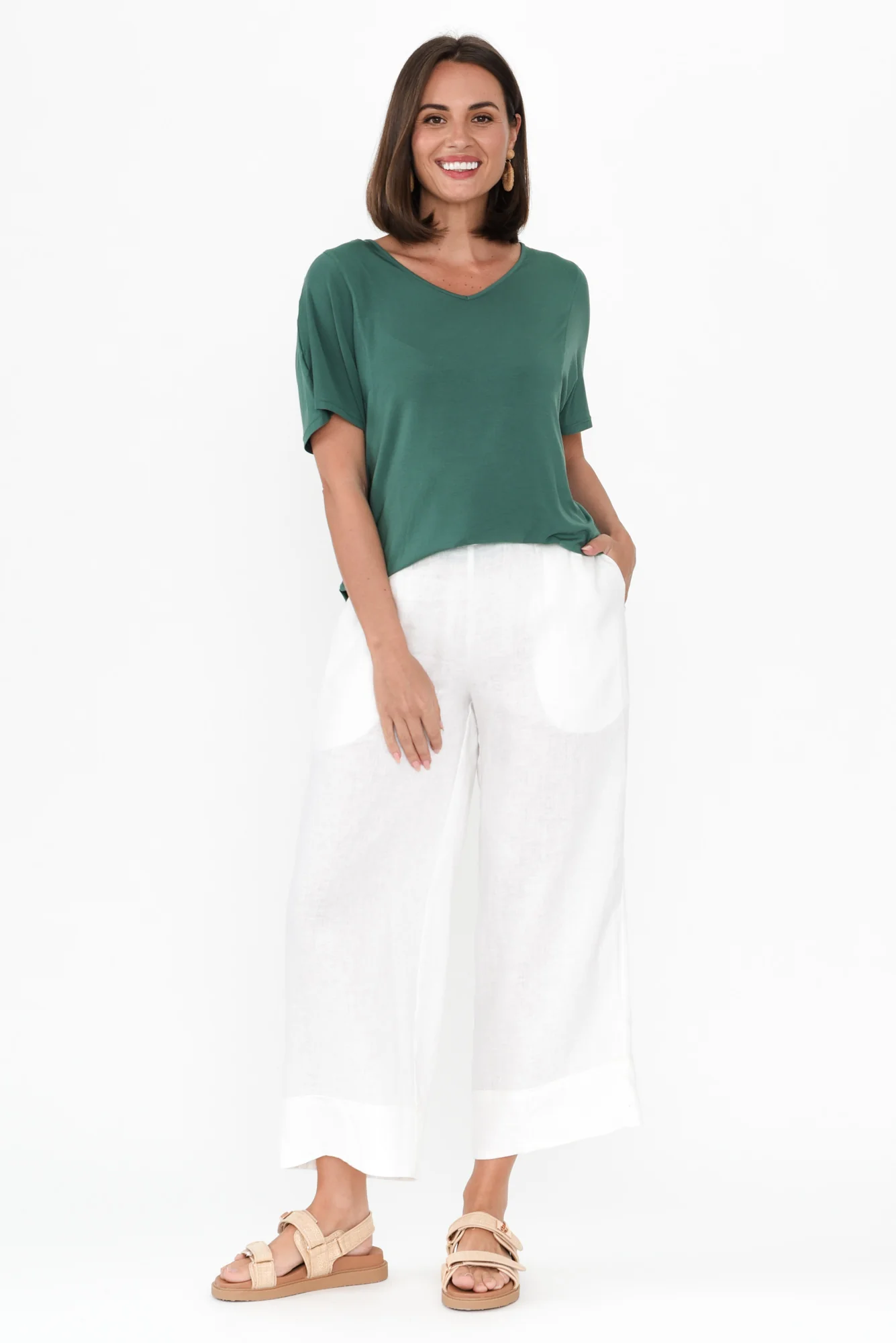 Elgon White Linen Wide Leg Pants