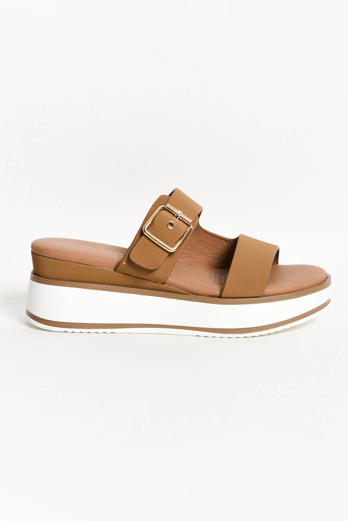 Lyst Tan Leather Buckle Platform Slide