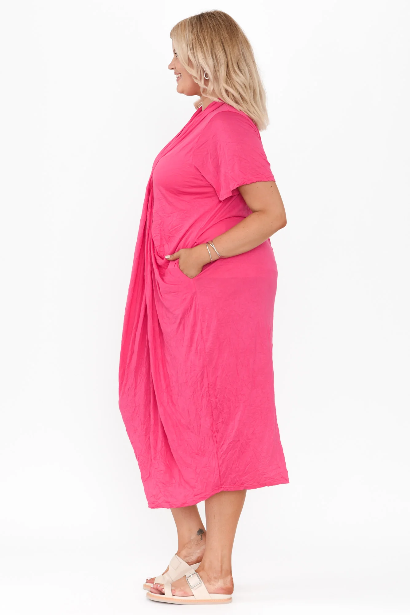 Kensley Pink Crossover Cotton Dress