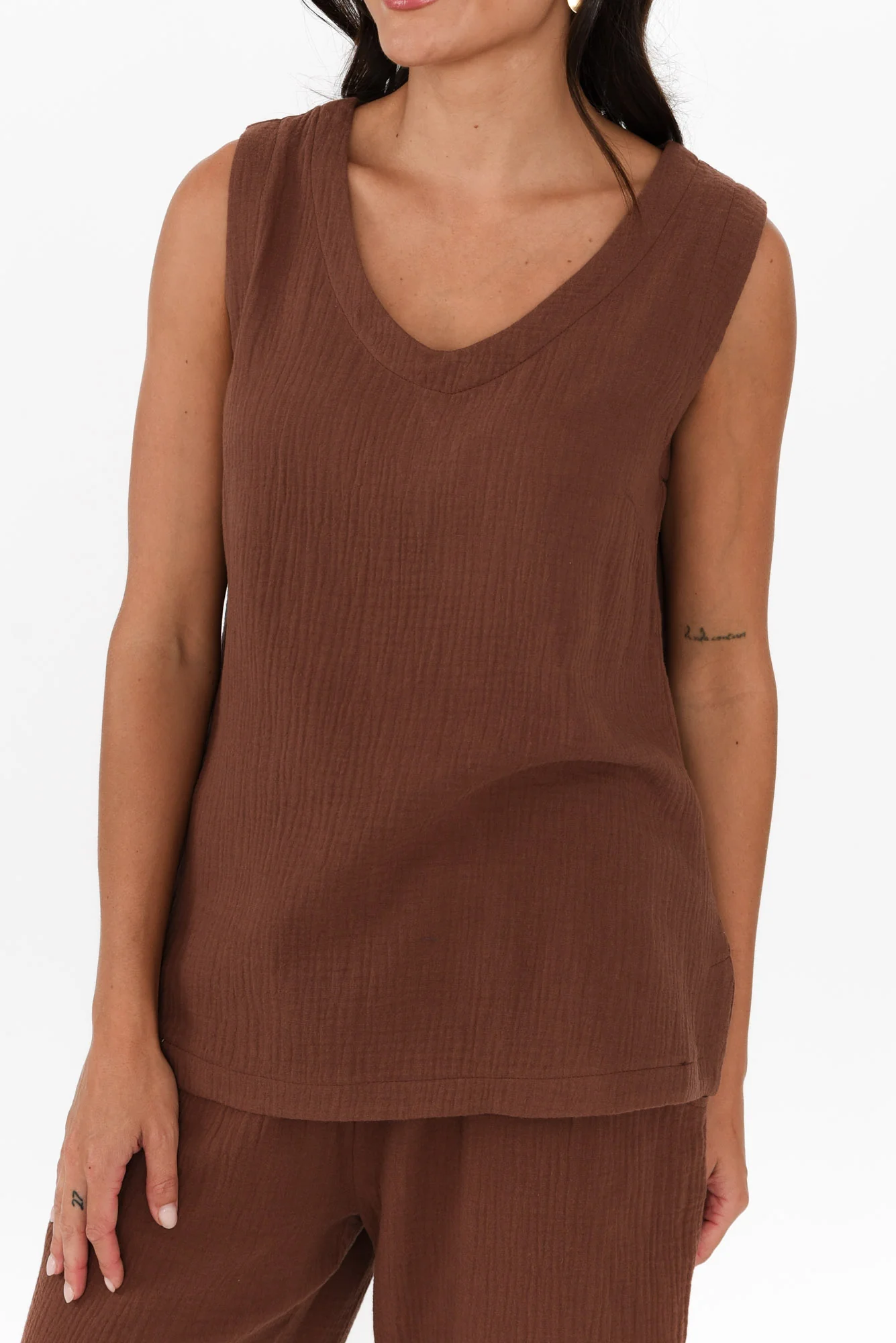Reuben Mocha Cotton Cheesecloth Tank