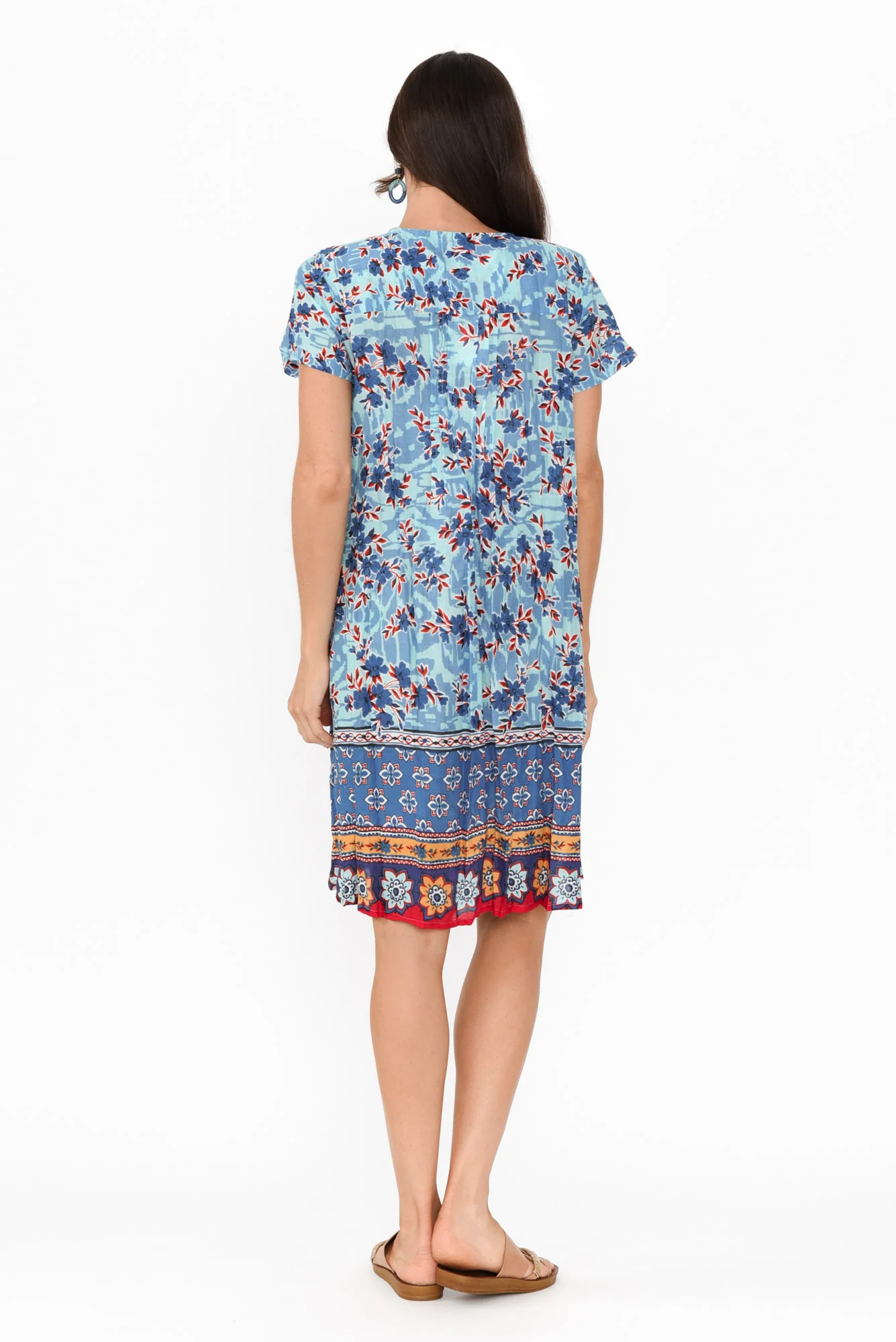 Sabina Sky Blue Bloom Crinkle Cotton Dress