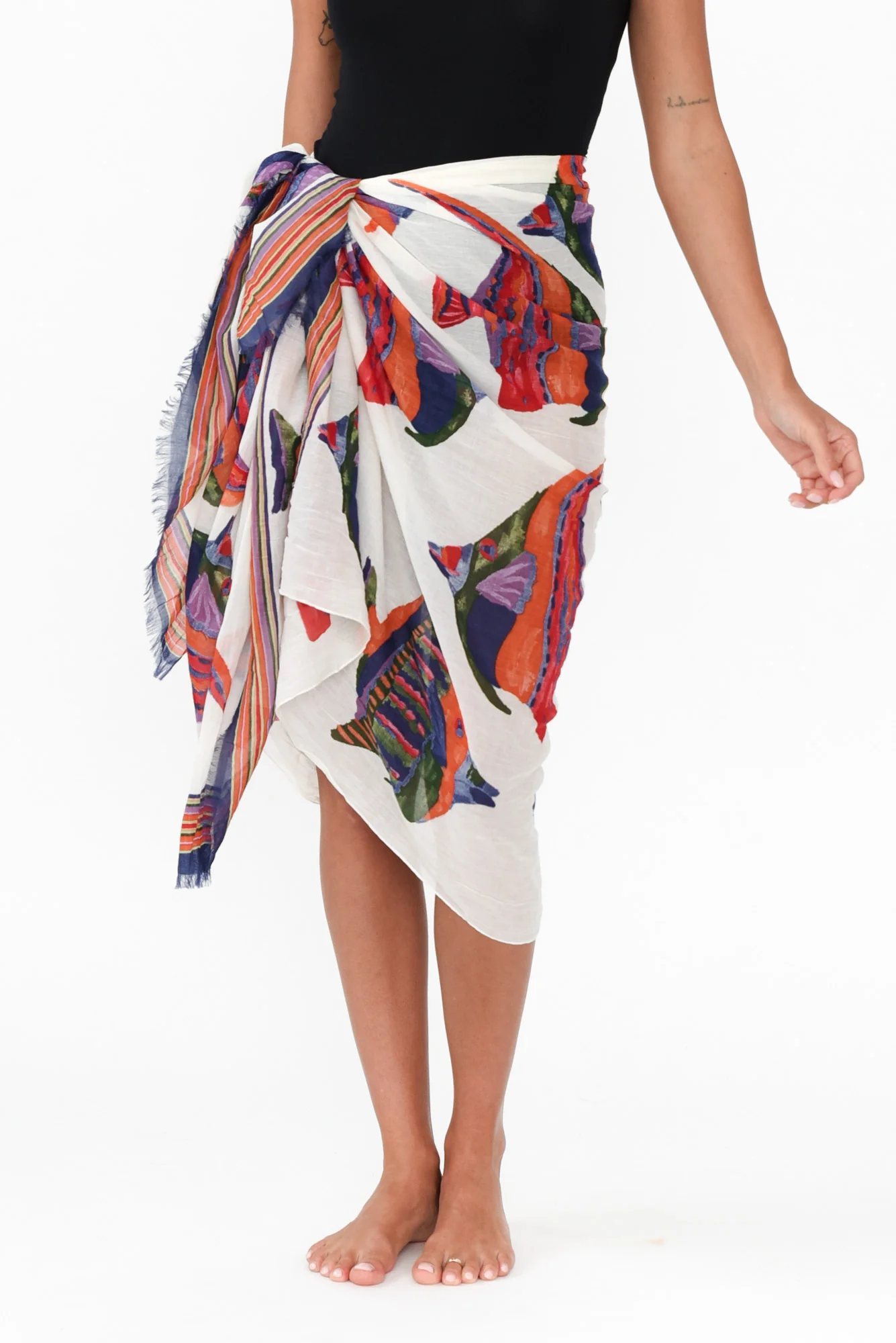 Omano White Sea Fringed Sarong