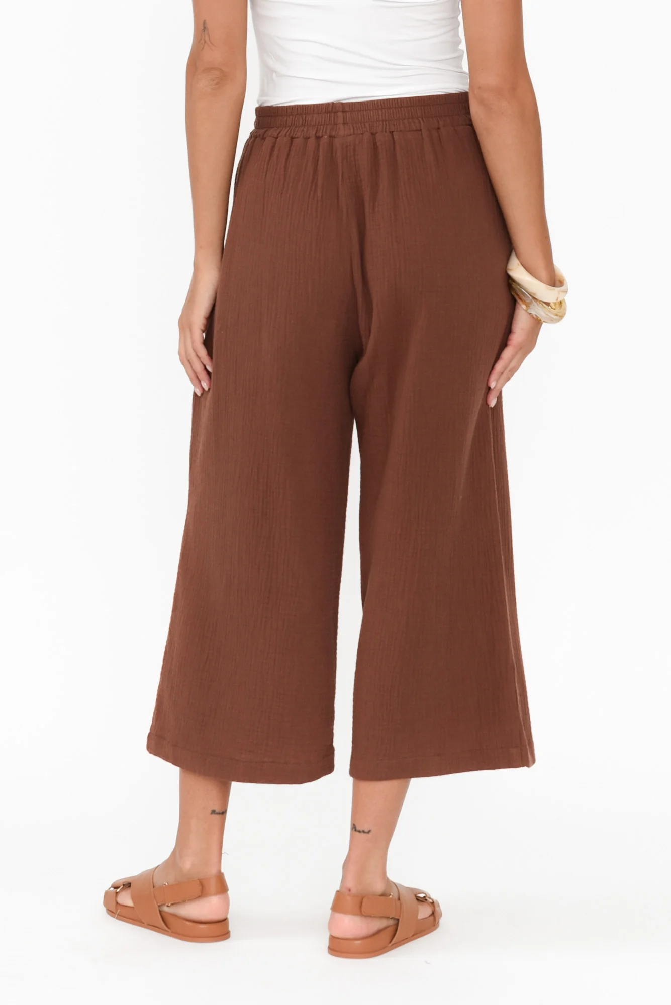 Hobart Mocha Cotton Cheesecloth Cropped Pants