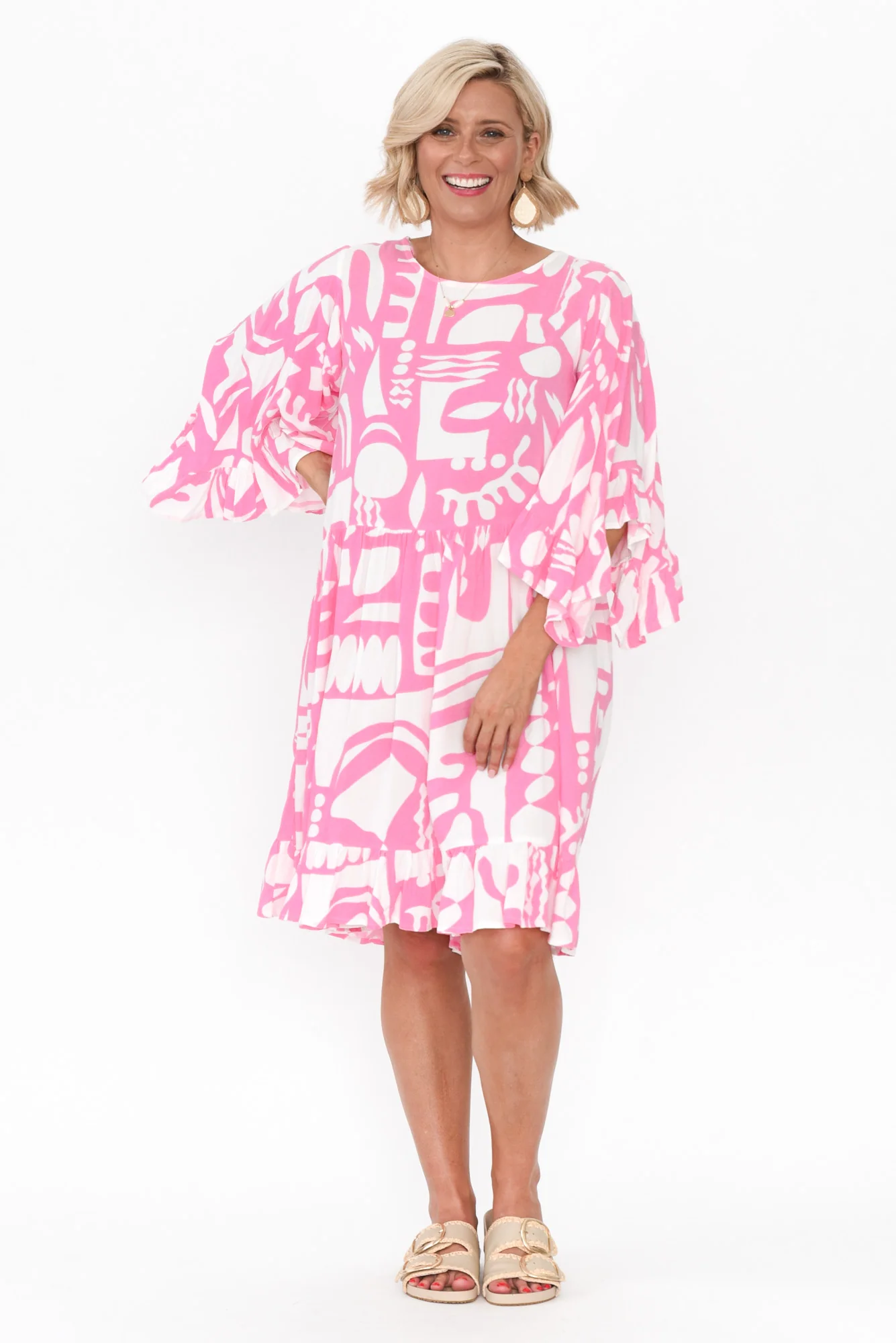 Osmund Pink Abstract Frill Dress