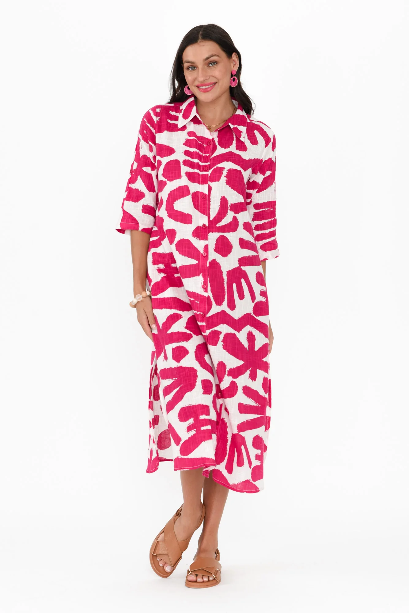 Tricia Pink Abstract Cotton Shirt Dress