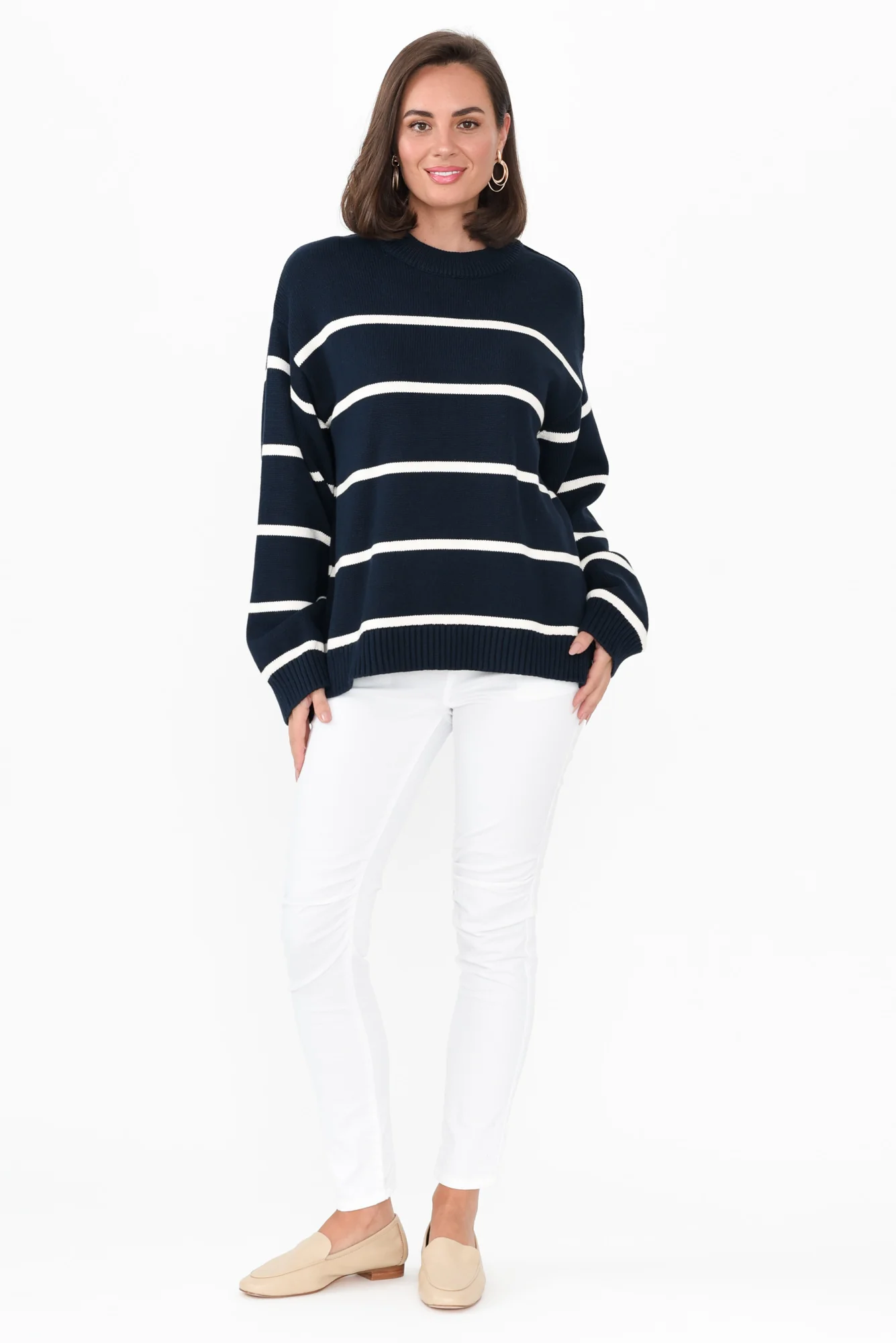 Iris Navy Stripe Cotton Knit Jumper