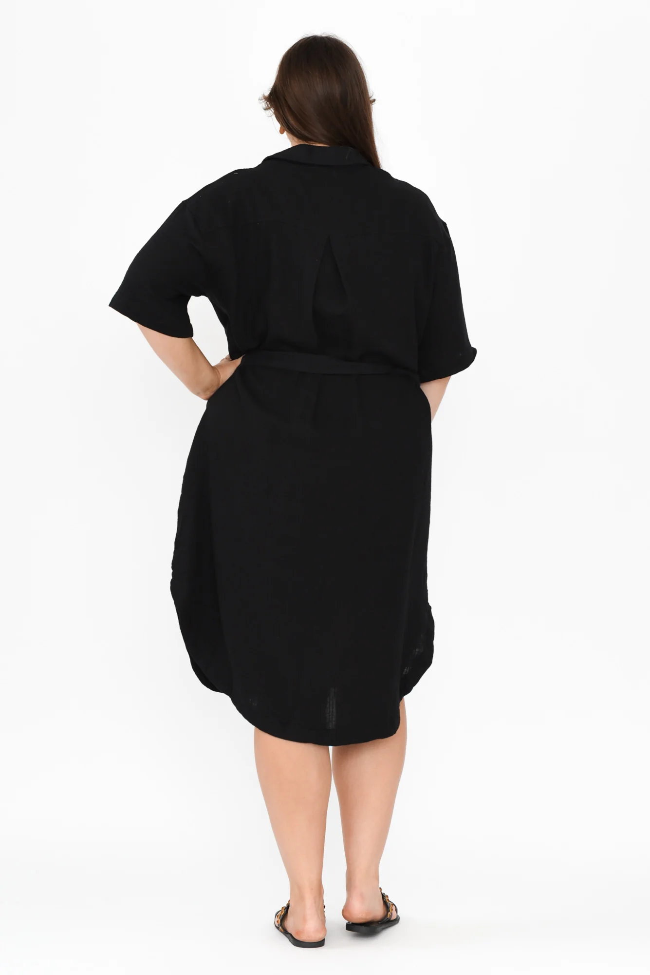 Tahiti Black Cotton Cheesecloth Tie Dress