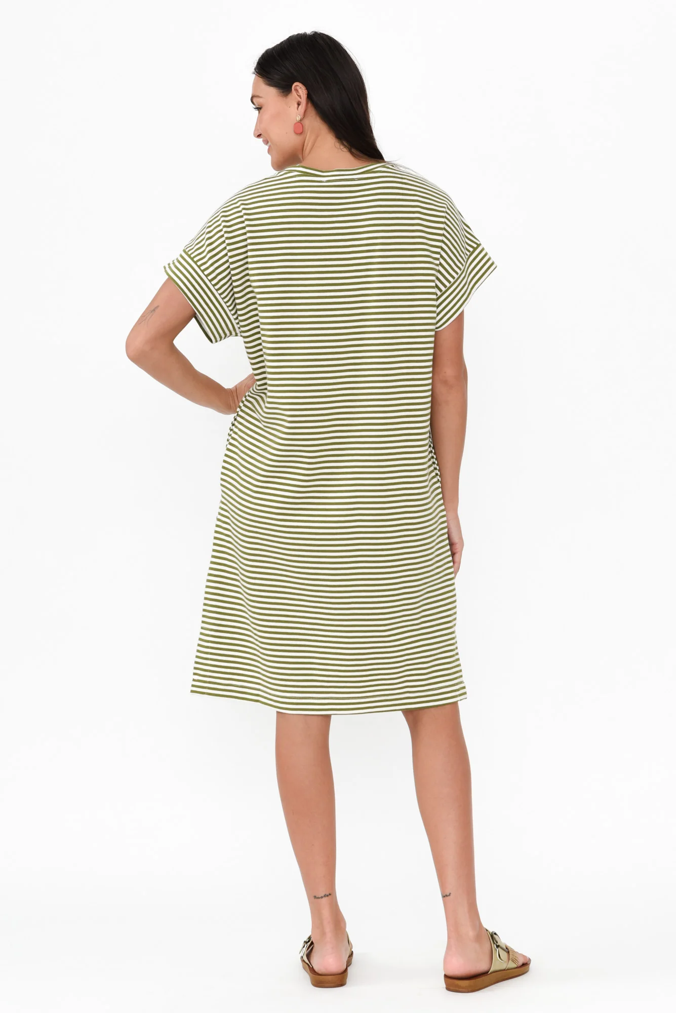 Elise Green Stripe V Neck T-Shirt Dress