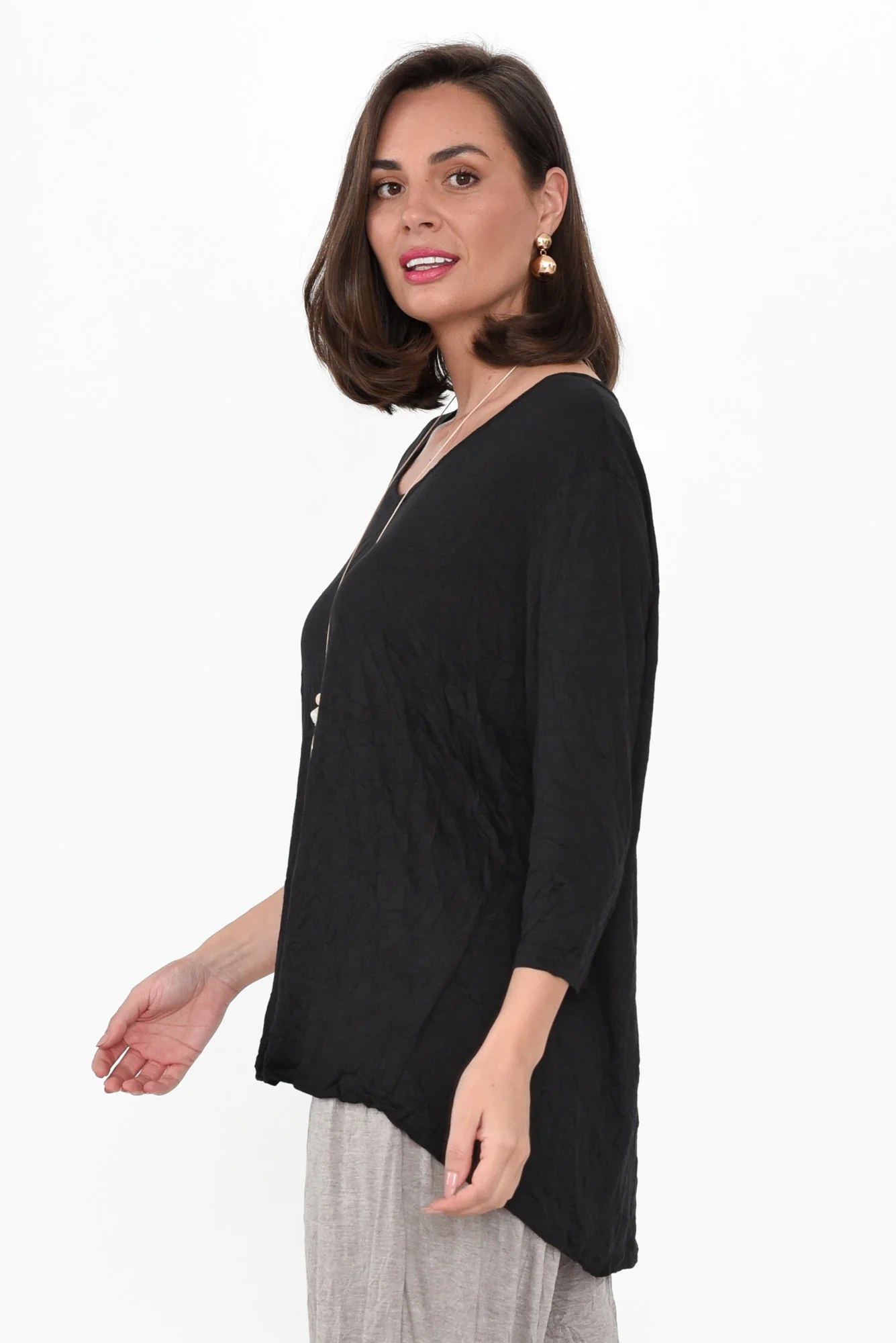 Julita Black Crinkle Cotton Top