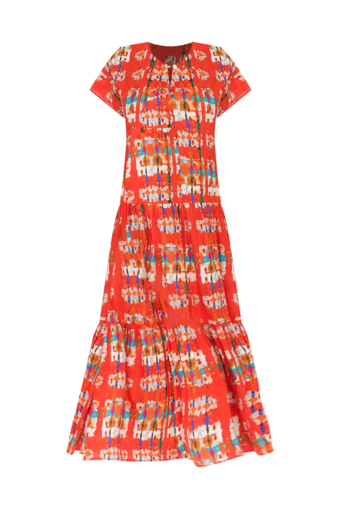 Zaphyra Orange Abstract Crinkle Cotton Dress