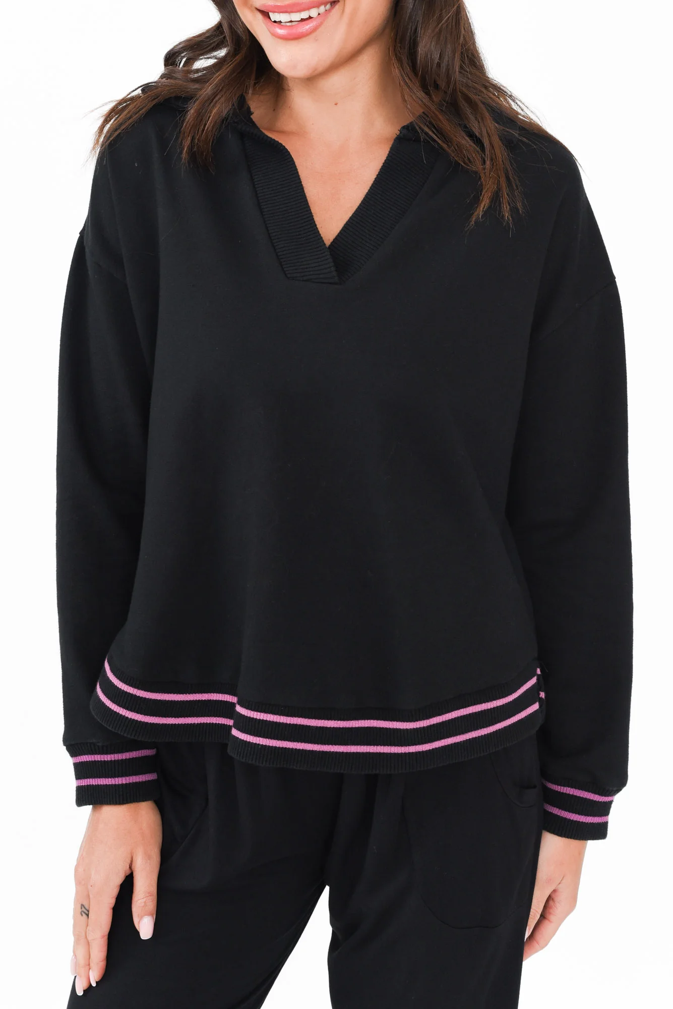 Katra Black Trim Cotton Blend Top