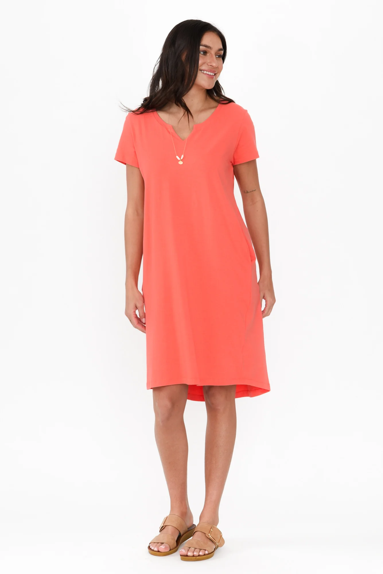 Mandy Coral Cotton Tee Dress
