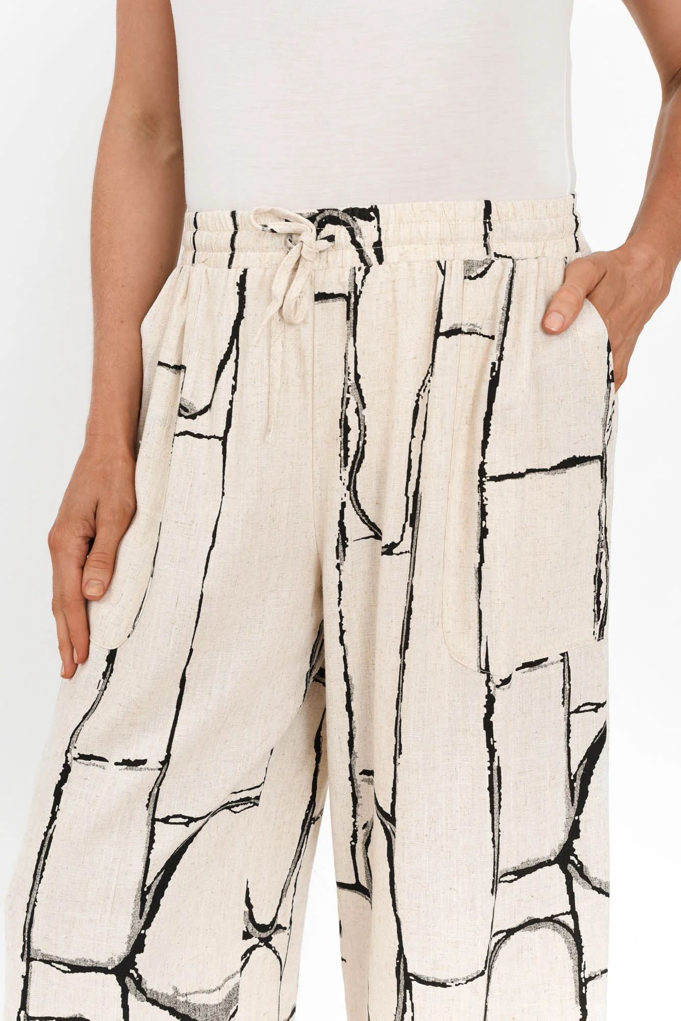 Scotty Beige Geo Linen Cotton Pants