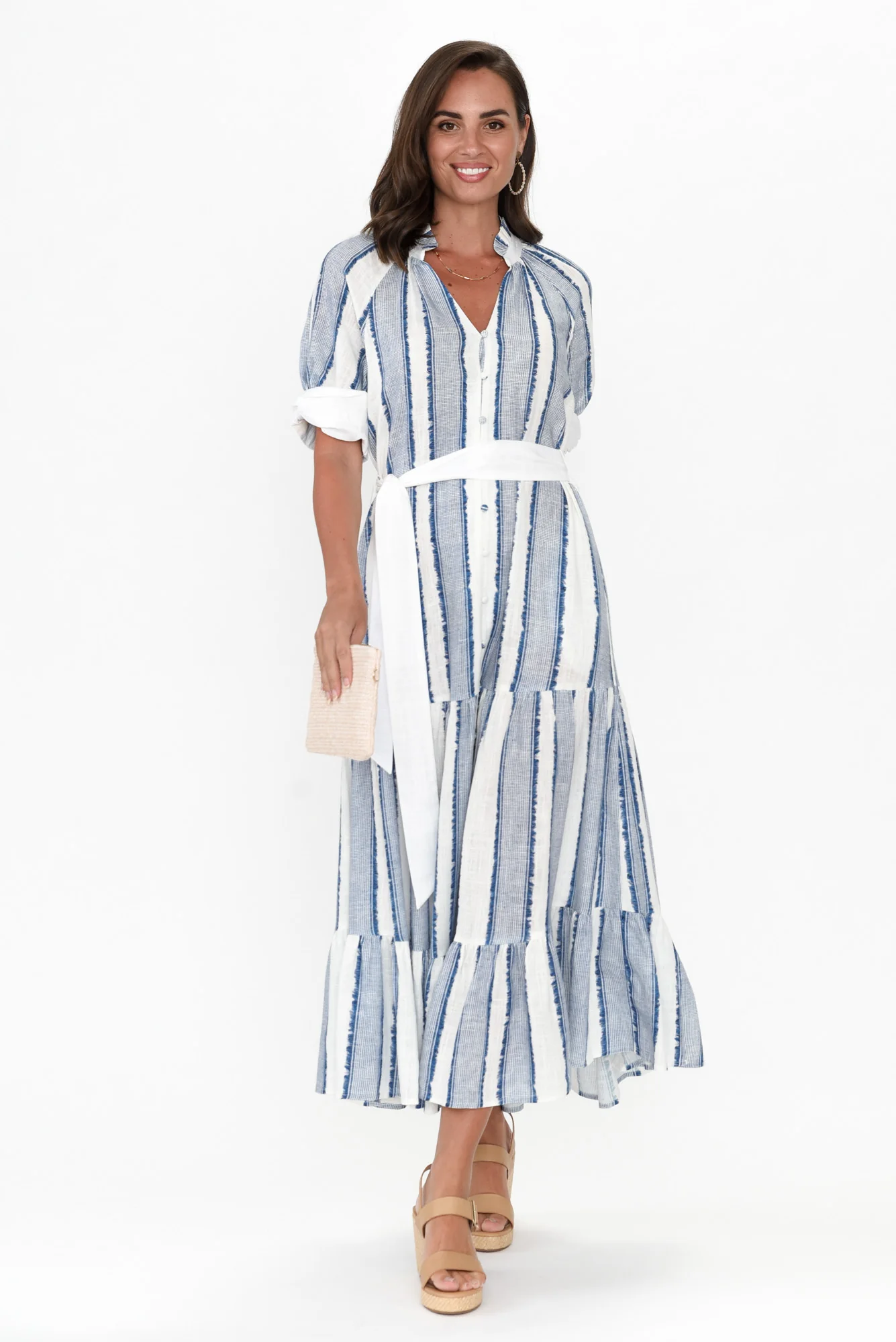 Scala Blue Stripe Linen Blend Dress
