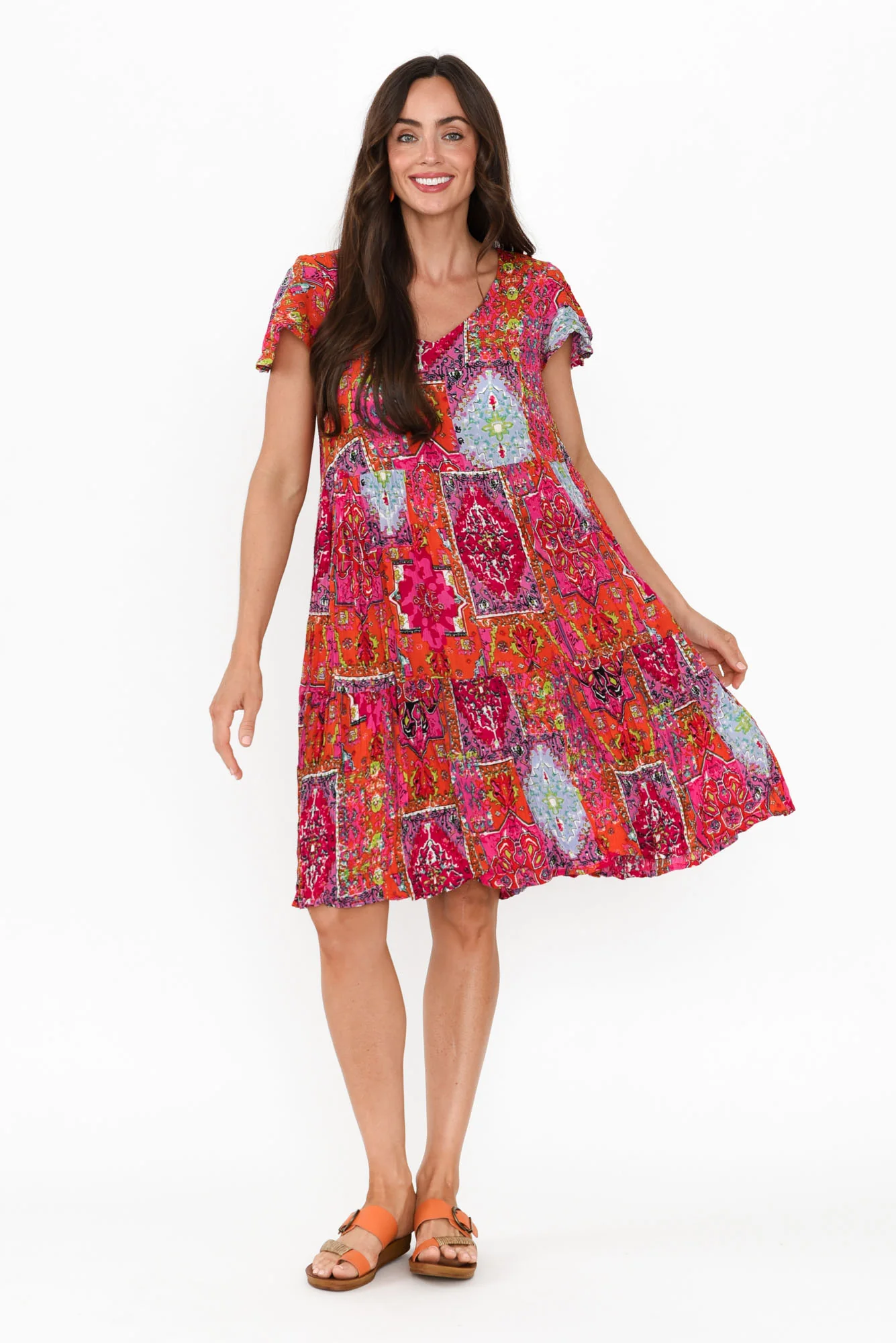 Azalea Pink Mosaic Crinkle Dress