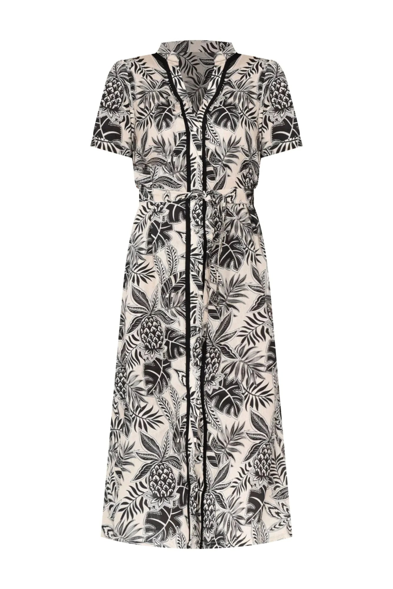 Essadora Black Leaf Linen Dress