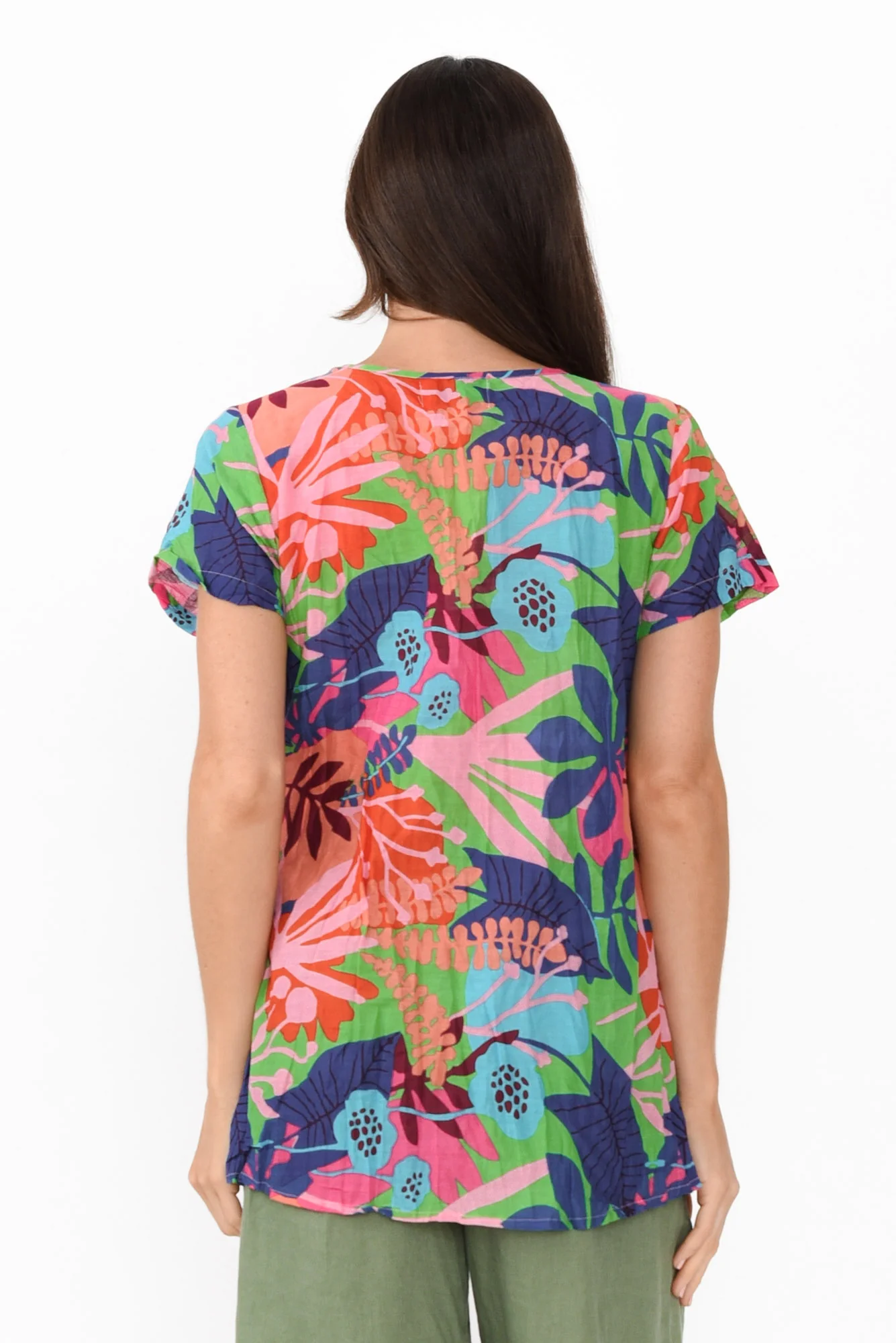 Fia Azure Blue Leaf Crinkle Cotton Top