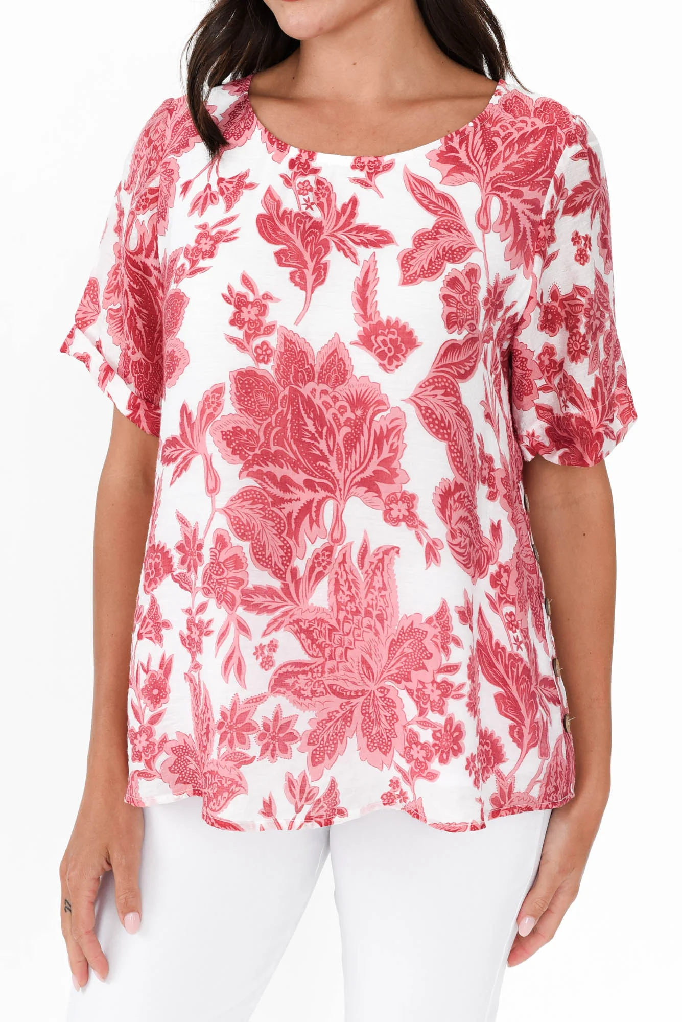 Perry Red Floral Button Top