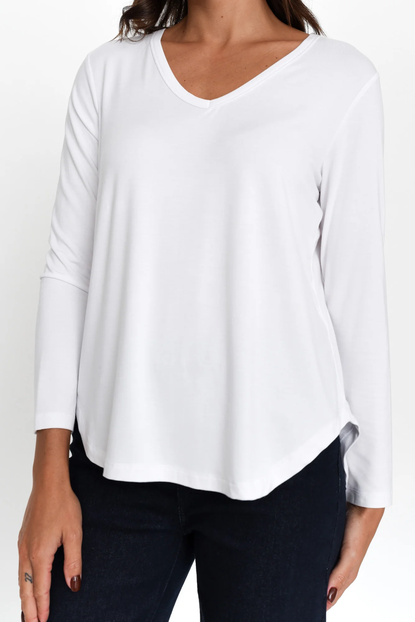Sia White Bamboo V Neck Top