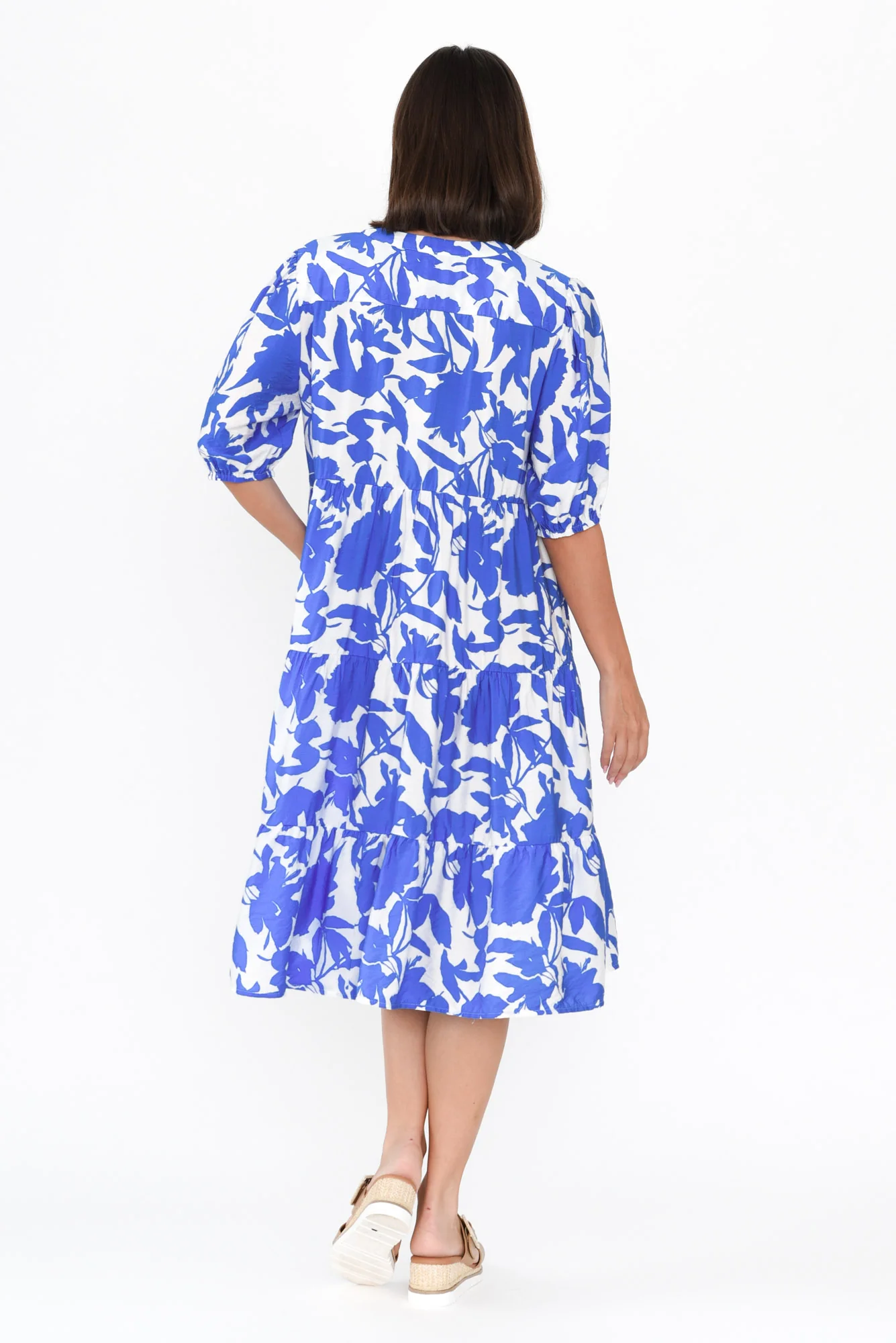 Florida Blue Floral Tiered Dress