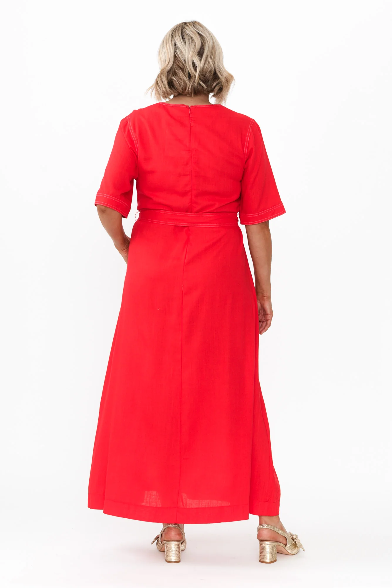 Navarra Red Contrast Linen Blend Dress