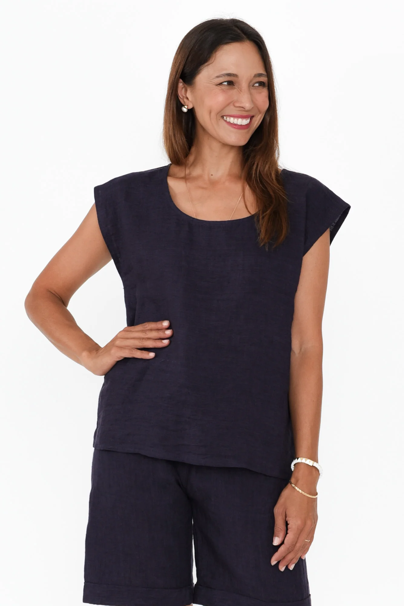 Gabriele Navy Linen Top