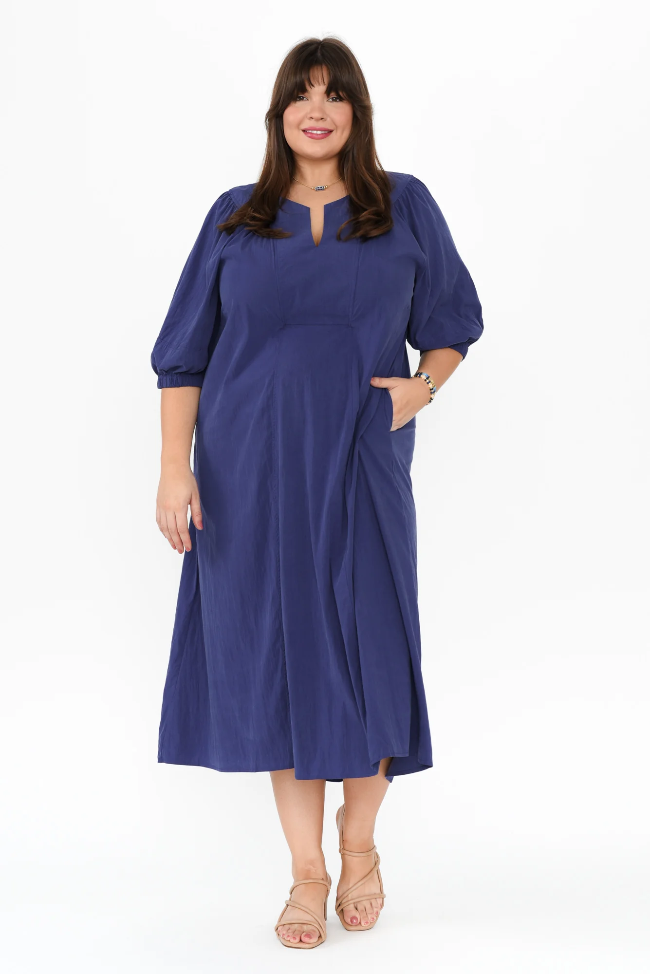 Nellie Blue Pocket Midi Dress