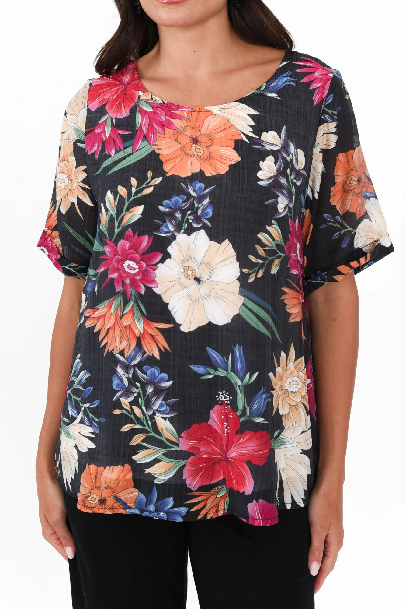 Perry Black Floral Button Top