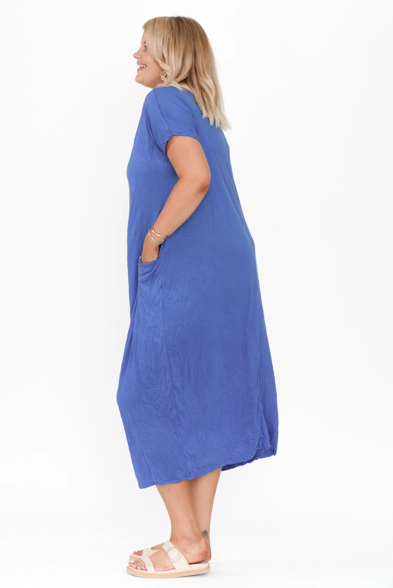 Travel Cobalt Crinkle Cotton Maxi Dress