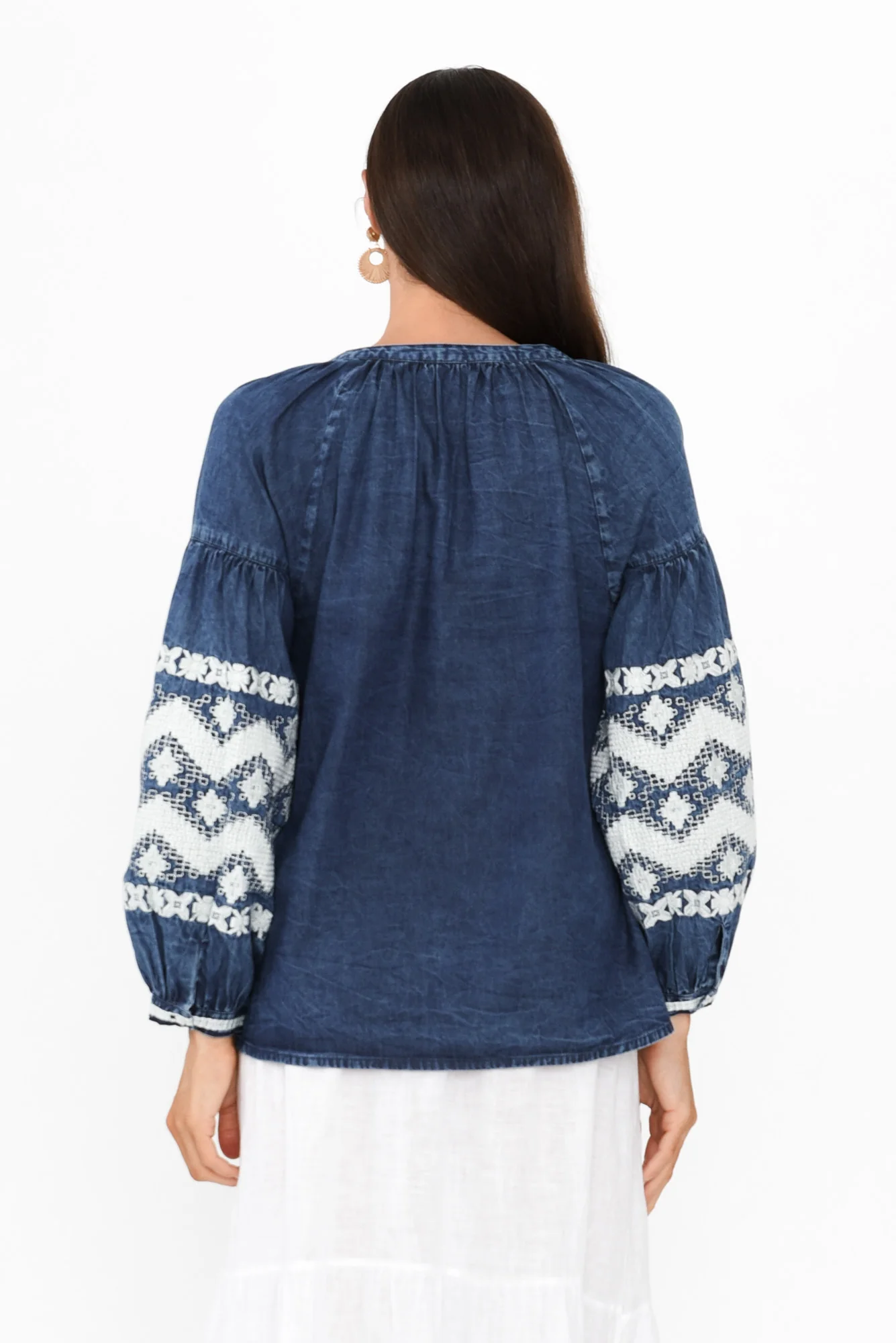 Elkana Blue Denim Embroidered Top