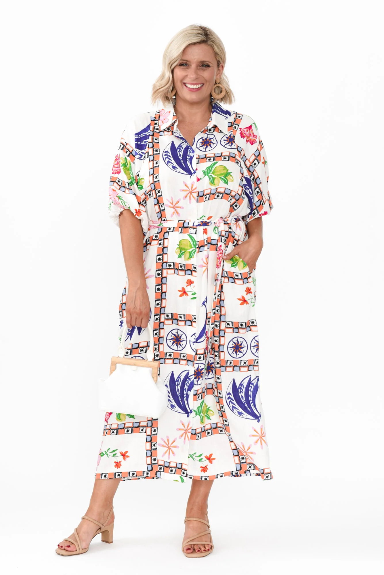 Vixen White Abstract Linen Blend Dress