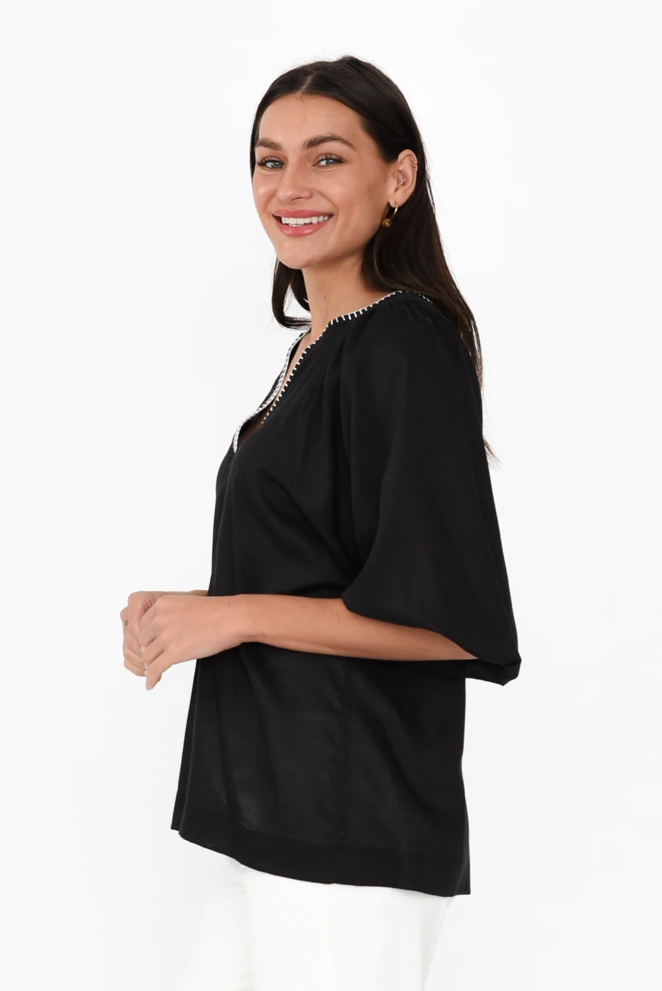 Showcase Black Contrast Stitch Top