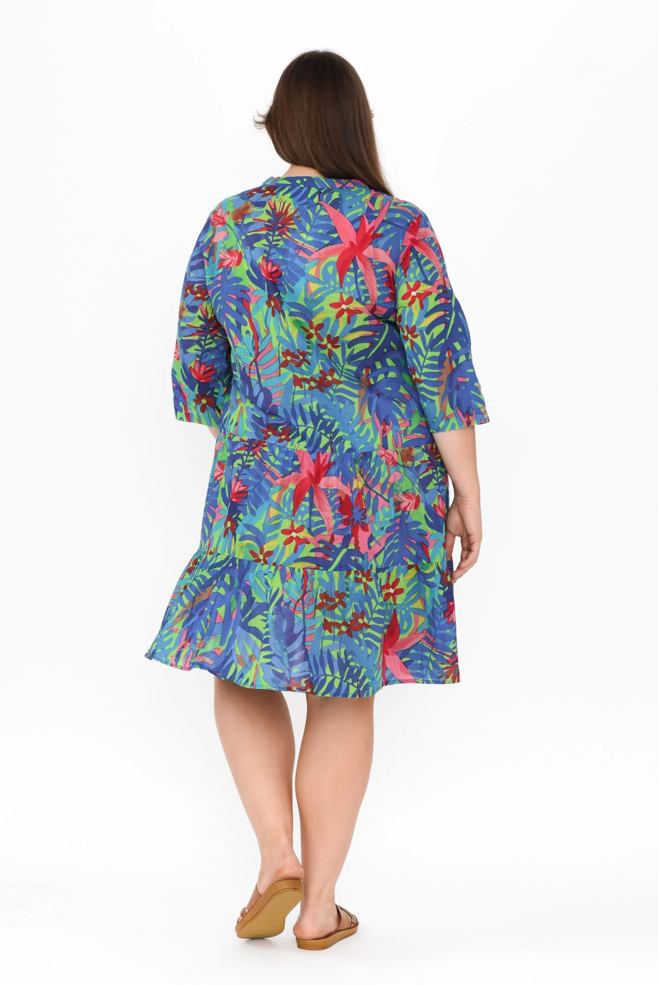 Larissa Blue Leaf Cotton Pleated Dress