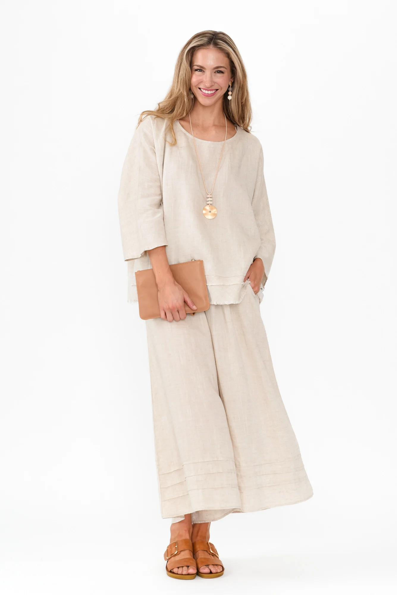 Kaleo Beige Linen Blend Pants