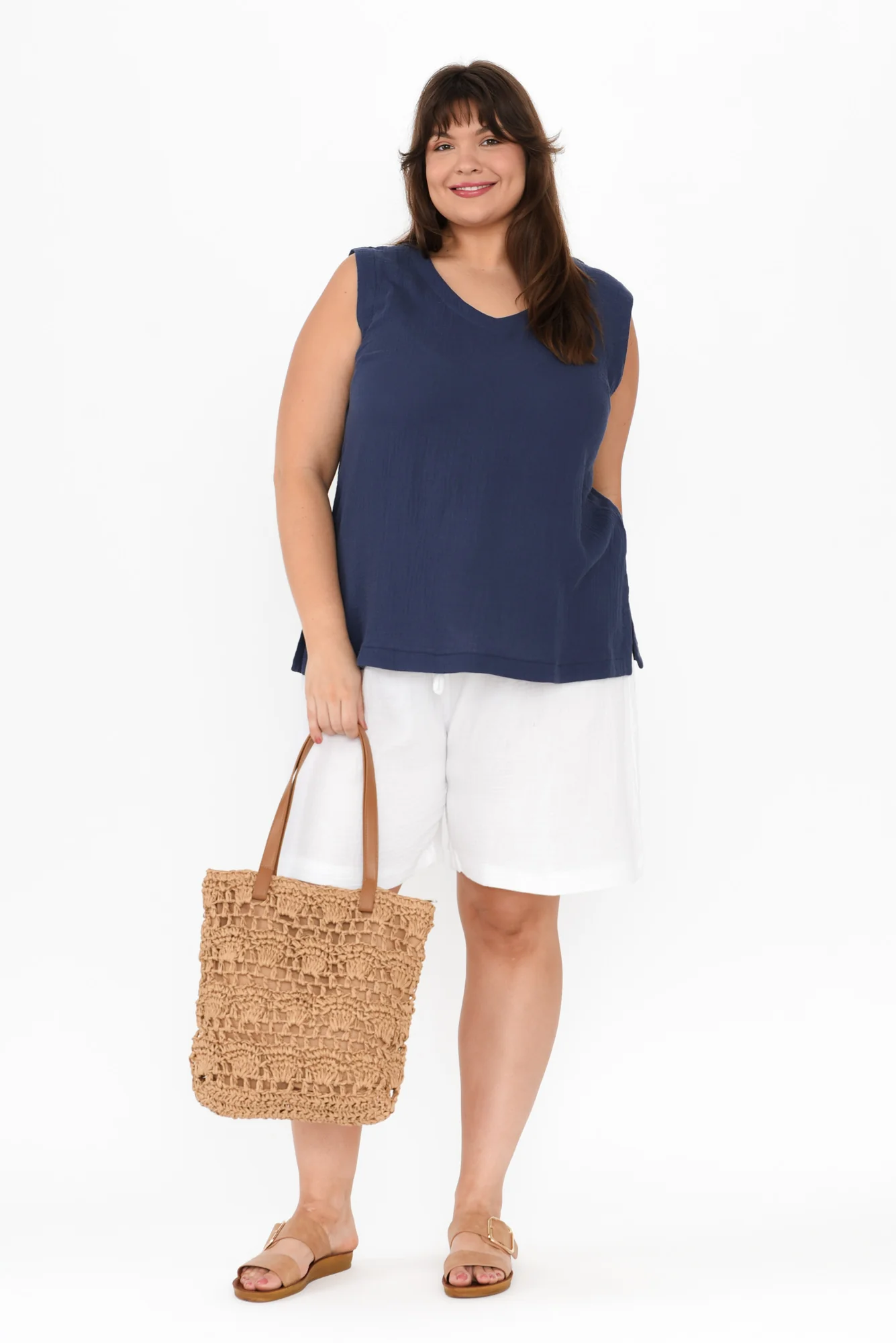 Reuben Navy Cotton Cheesecloth Tank