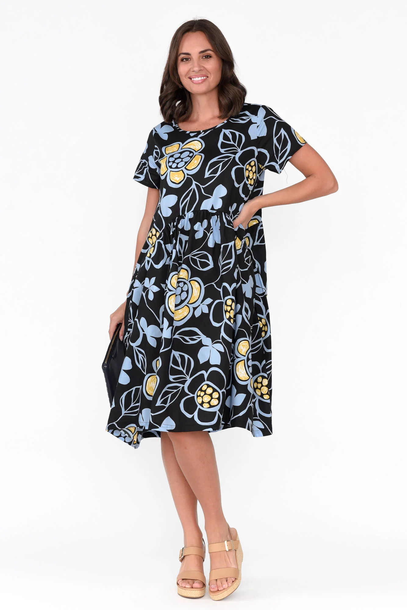 Fernanda Black Daisy Cotton Dress