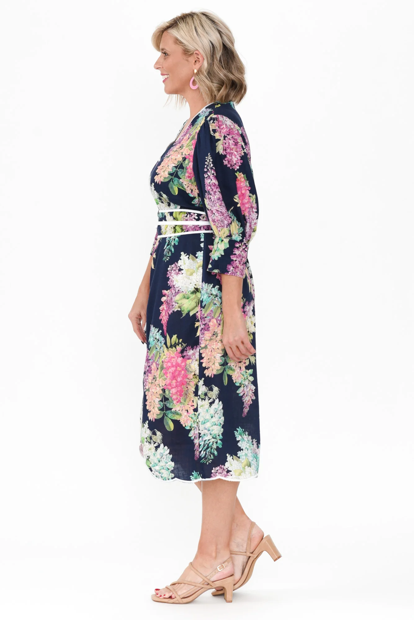 Augustine Navy Wisteria Linen Blend Dress