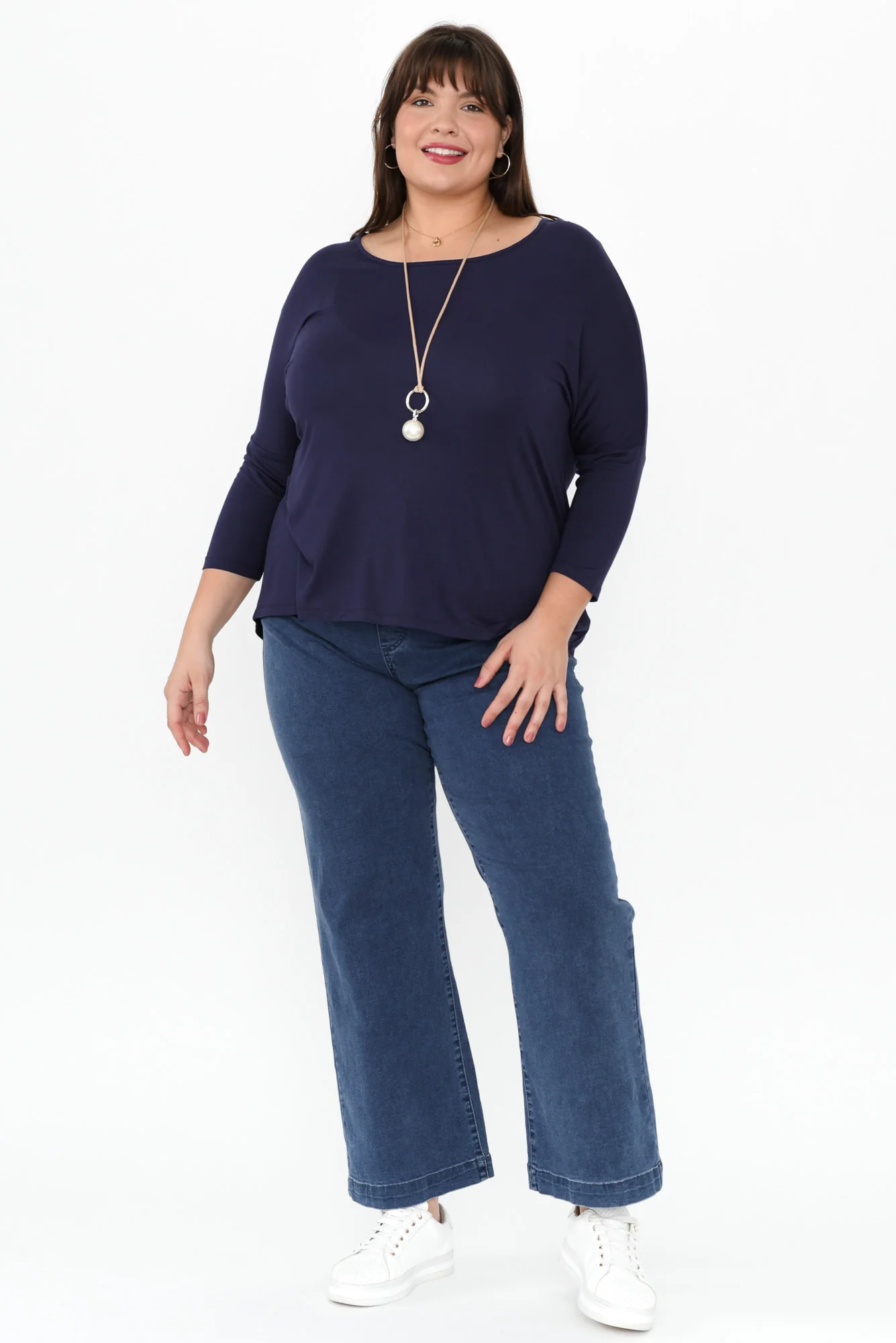 Navy Milan 3/4 Sleeve Top