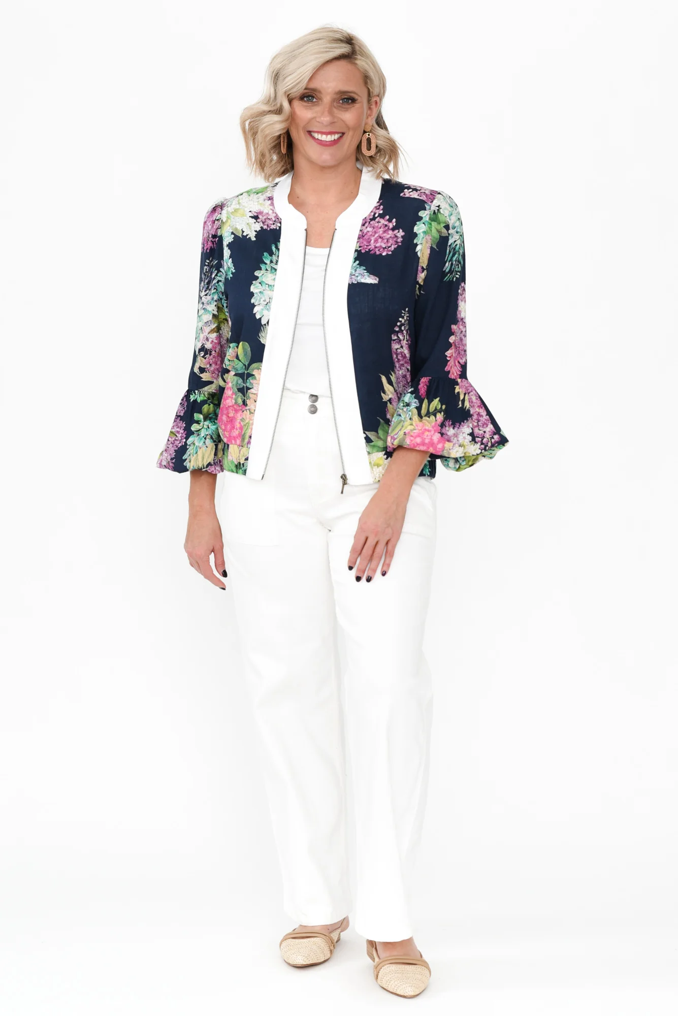 Augustine Navy Wisteria Linen Blend Jacket