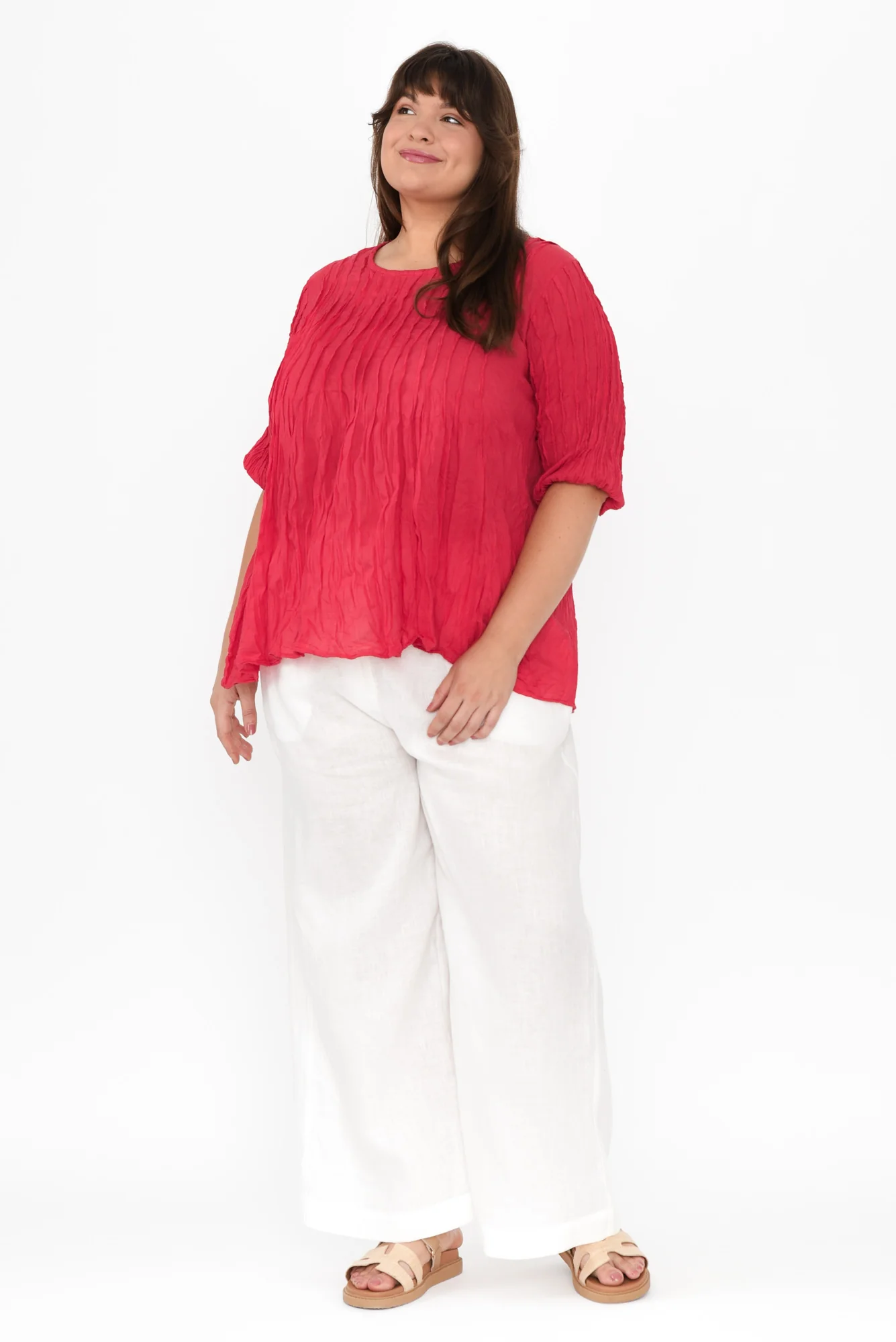 Selma Berry Crinkle Cotton Top
